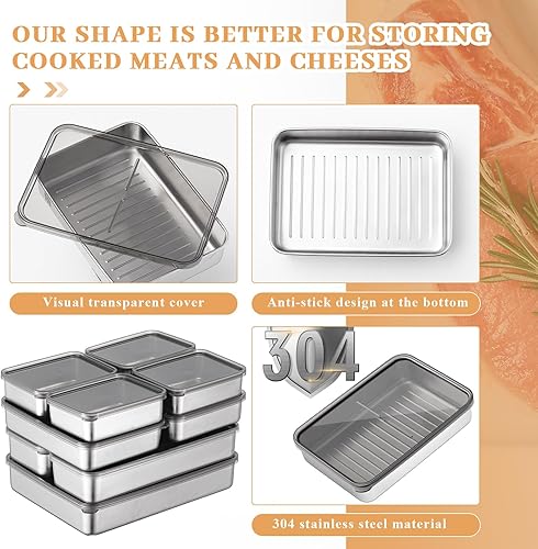 Miniatura 10 de Hushee Paquete de 6 recipientes de queso de tocino para refrigerador, recipiente de queso hermético de acero inoxidable, apto para lavavajillas,