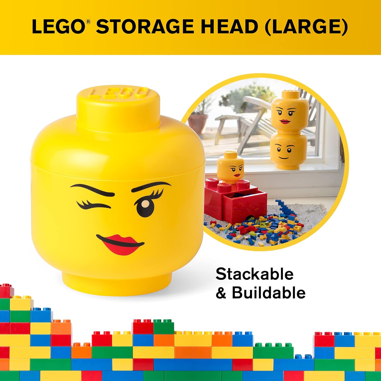 LEGO Large Winking Stackable Storage Head, Girl, 2 pieces
