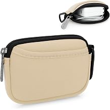 E-Tree Mini Neoprene Pouch Case for Phone Charger Airpods Cables Earphones MagSafe Power Adapter Keys Keychain Small Accessories Storage Organizer Tech Bag, Coin Purse Wallet, Zipper Pocket Beige