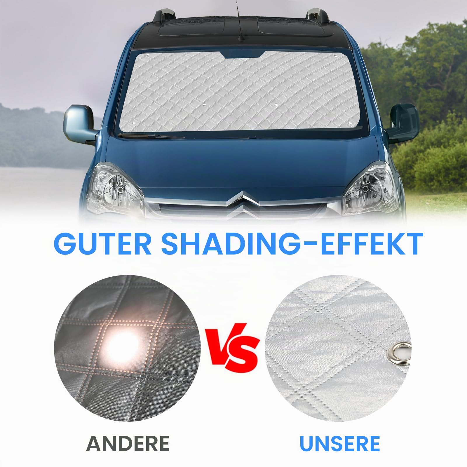 Sonnenschutz Frontscheibe für Citroen Berlingo Partner Rifter XL 2018-2025 | 10-teilig, Sichtschutz UV-Schutz Fenster Verdunkelung, Interne Thermomatte Set