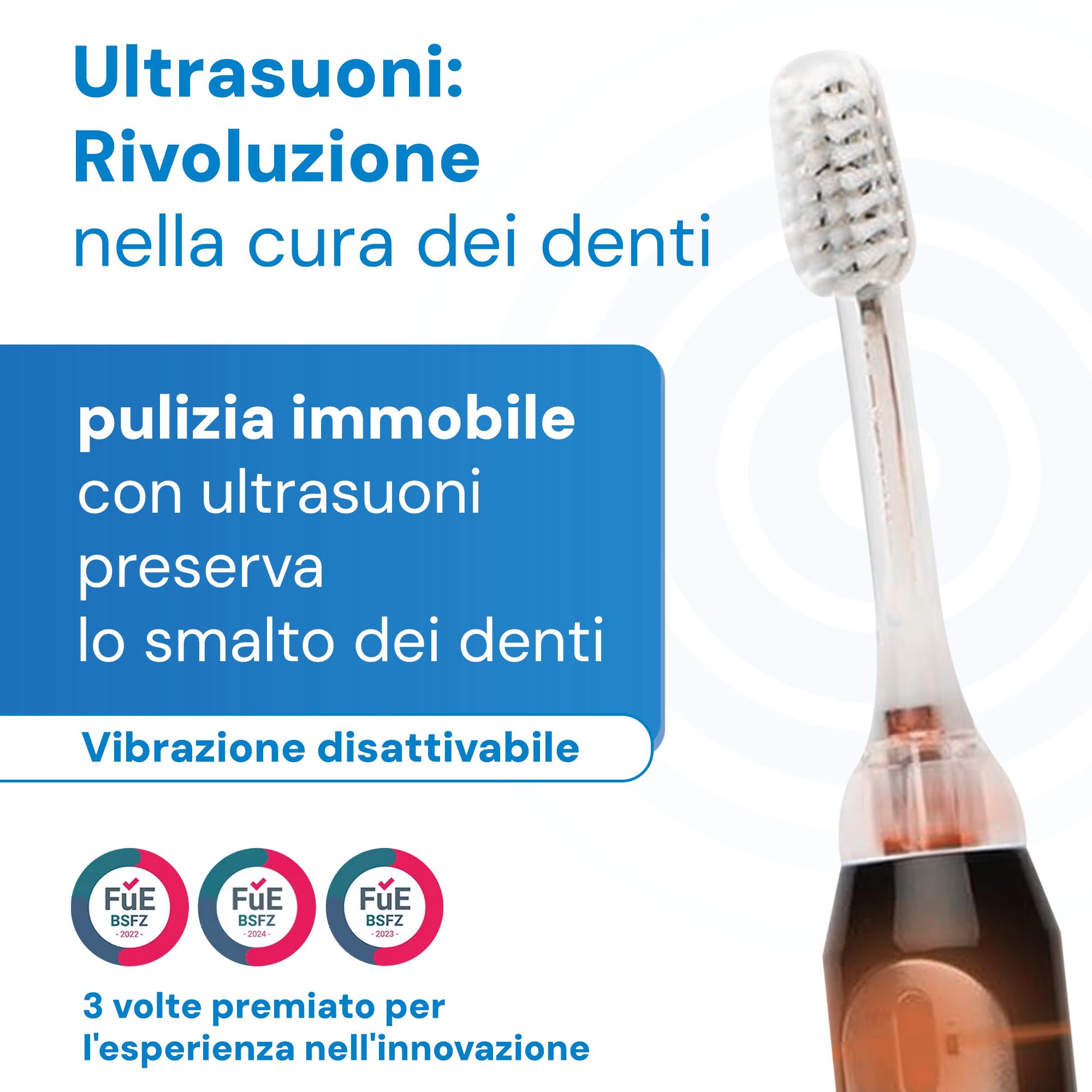 emmi-dent Spazzolino da denti ultrasonico Slim – 96 milioni di vibrazioni/minuto – Spazzolino elettrico 3 modalità di pulizia, testina intelligente e stazione di ricarica – Pulizia delicata dei denti