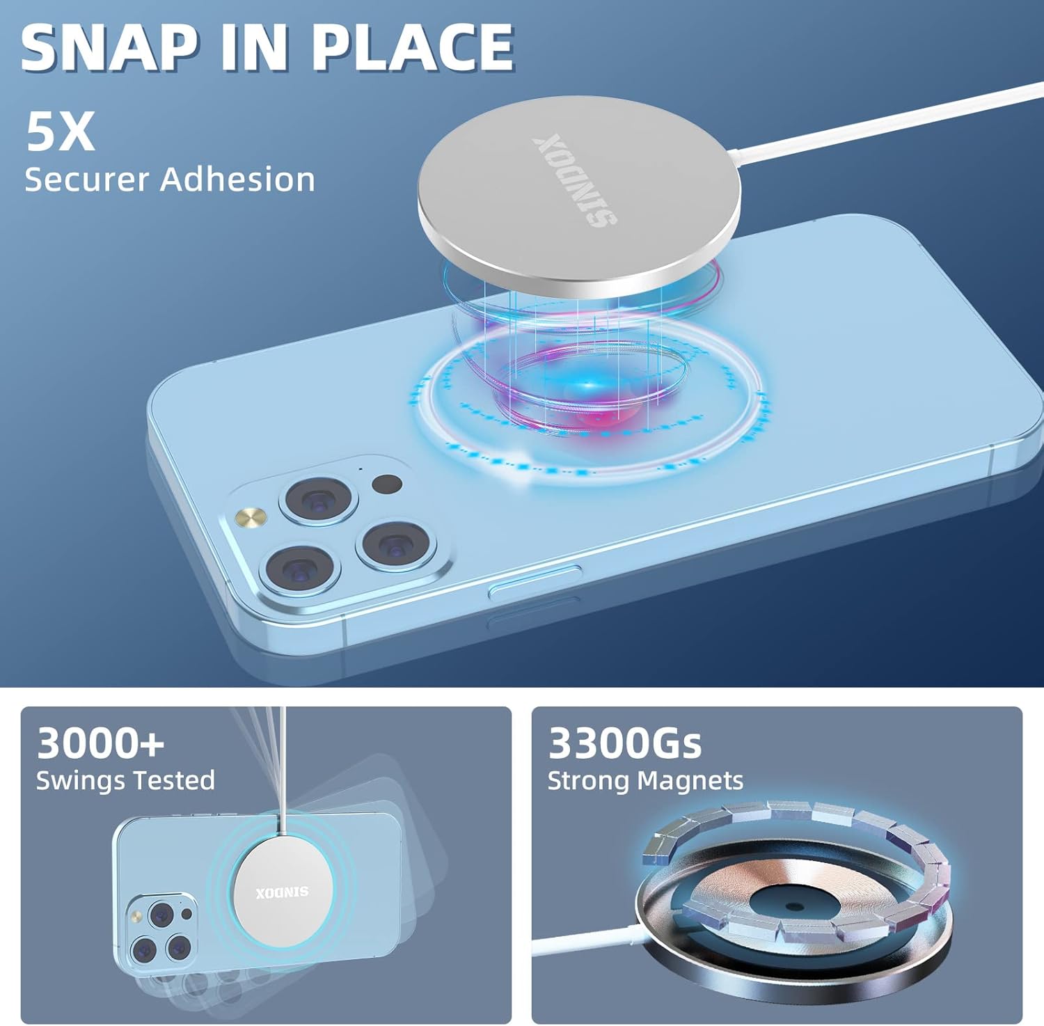 Tор Rаtеd Magnetic Wireless Charger, SINDOX 15W Metal Fast Charging Pad for iPhone 13/12, 0.17in Ultra Thin USB-C Charging Pad for MagSafe Charger for iPhone 13 Pro Max/13 Pro/13 Mini/12 Pro Max/12 Pro /12 Mini