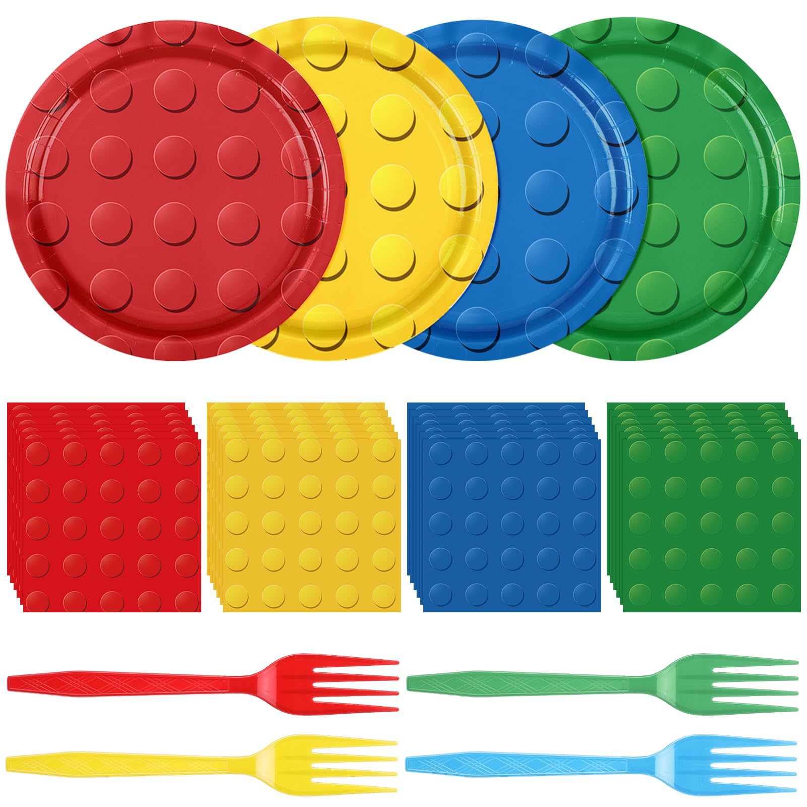 Havawish 240 Pcs Building Block Birthday Party Supplies, Building Block Paper Plates and Napkins Disposable Plastic Forks for Birthday Party Baby