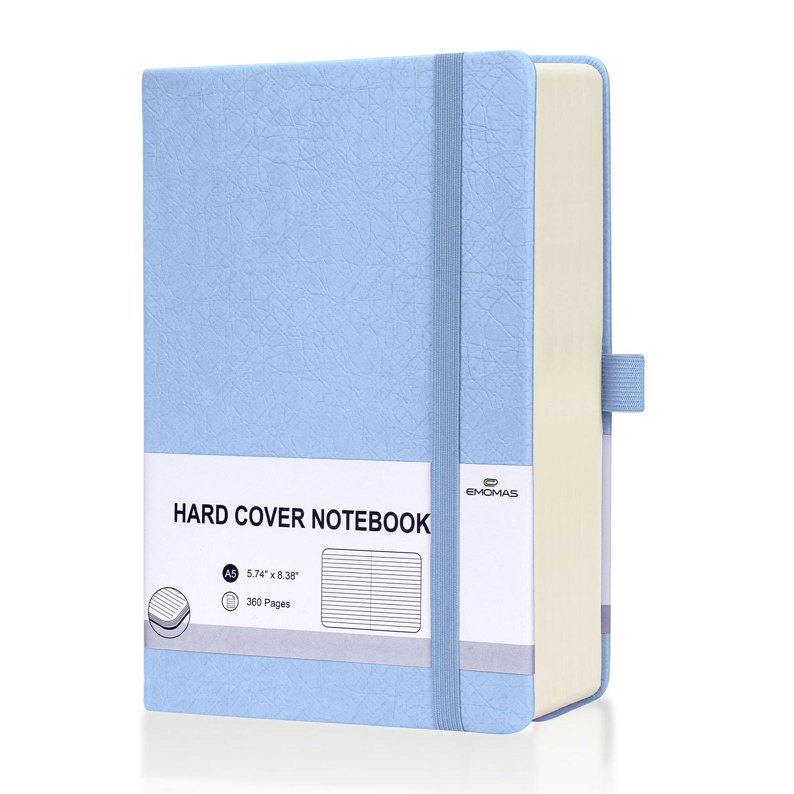 EMOMAS Lined Journal Notebook, 360 Numbered Pages(With page number), Thick Journal for Writing A5 College Ruled Notebook, 100gsm Lined Paper, Leather