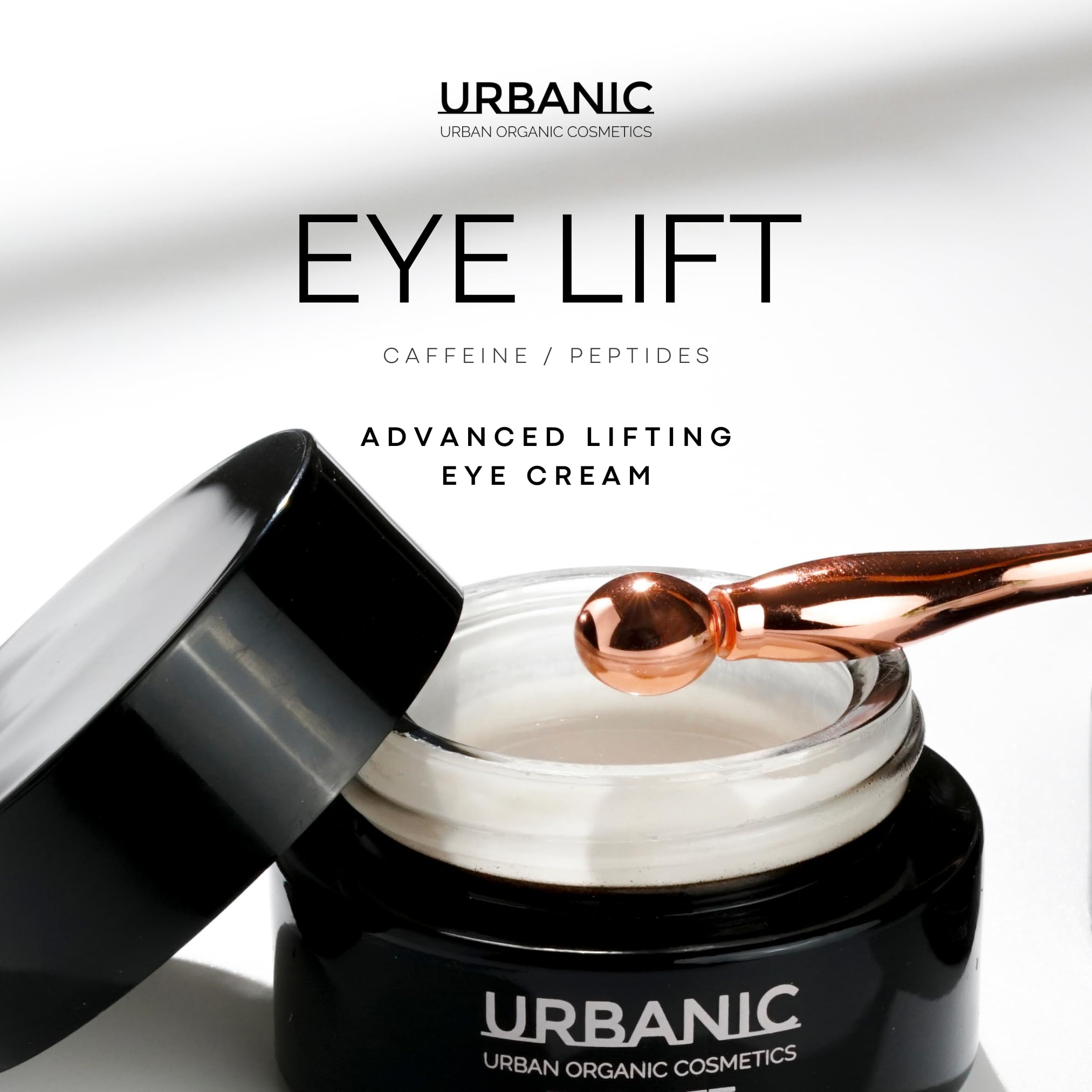 Crema Contorno de Ojos Antiarrugas URBANIC, Cafeína y Centella Asiática Eye Lift, Contorno de Ojos Ojeras y Bolsas 15 ml de producto, Iluminador Sin SLS, SLES y PEG
