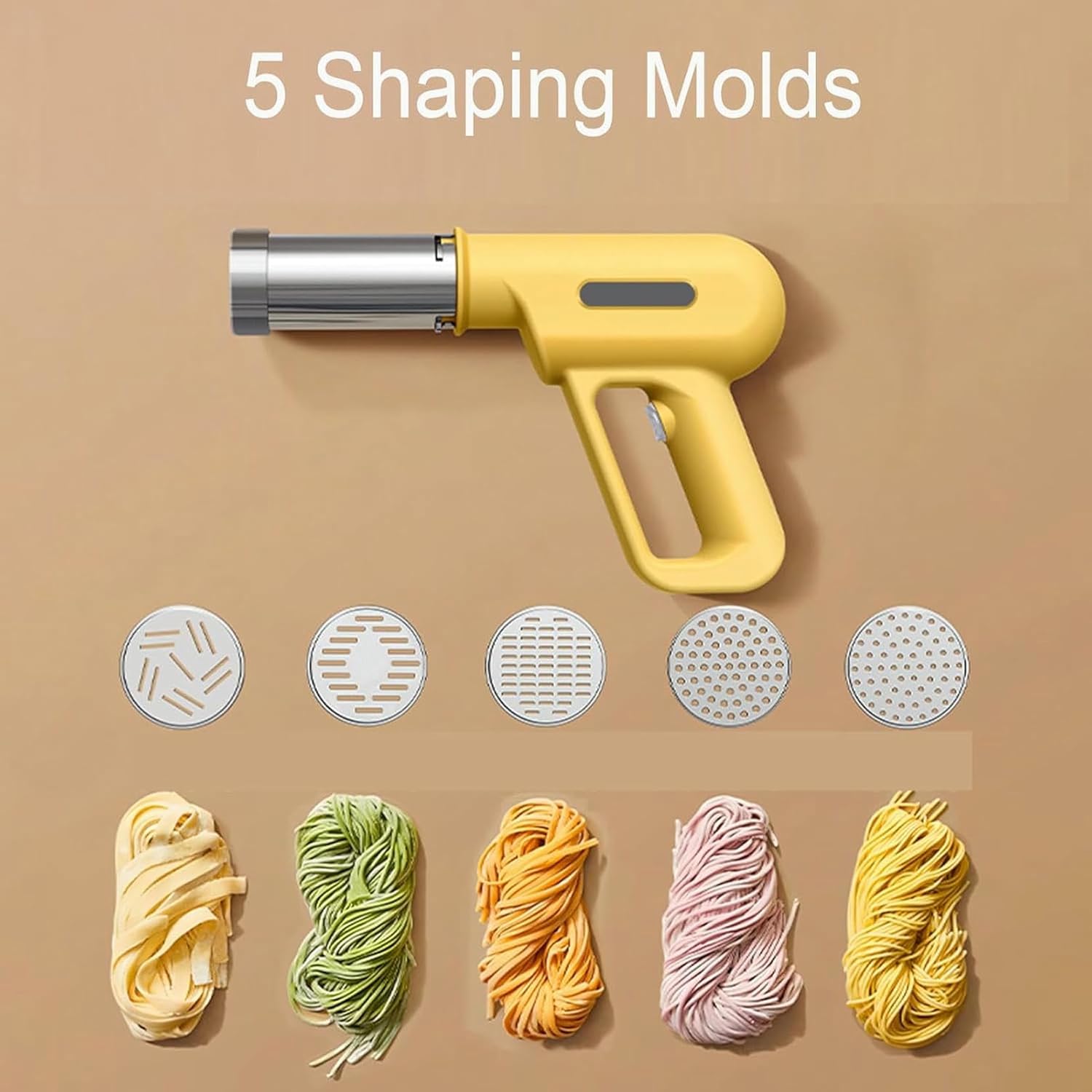Stainless Steel Pasta Maker - Household Multifunctional Noodle Pressing Machine with 5 Noodle Molds, Electric Noodle Extruder for Home/Comercial Use, Easy Clean and Operate