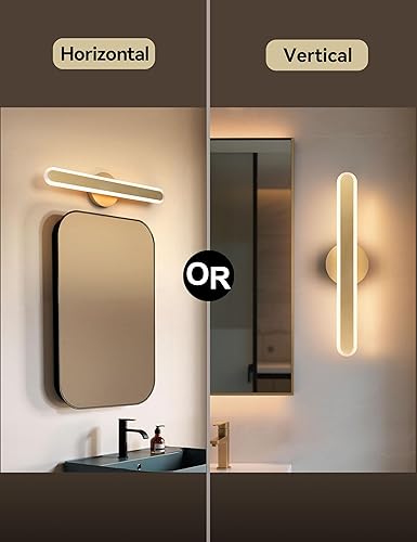 Miniatura 3 de Tubicen Modernas luces de tocador de baño doradas de 21.6 pulgadas, aplique de pared lineal sobre espejo, iluminación de haz completo de 360,