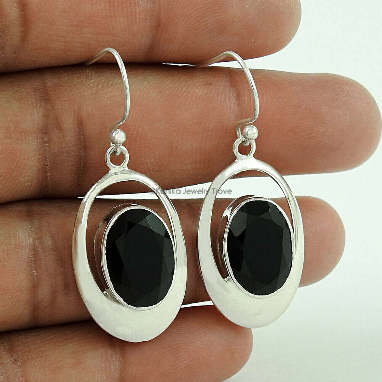 Pendientes de plata sólidos 925 para mujeres y niñas, plata esterlina negra ondx drop de aretes de declaración de la declaración, regalo de dama de honor, joyas hechas a mano