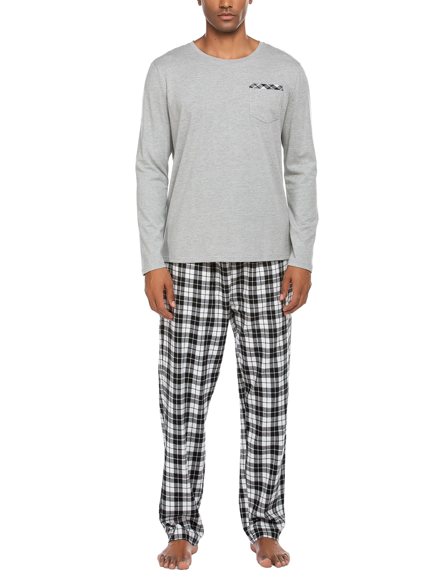 Ekouaer Pigiama da Uomo Invernale Pigiami Maniche Cotone Lunghe Girocollo Abbigliamento da Notte Casual Loungewear