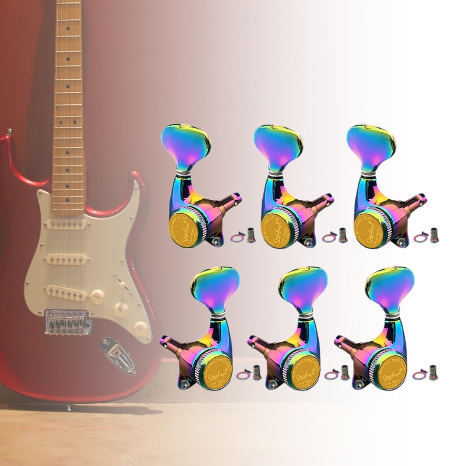 TISHITA 6 Pezzi Meccaniche Chiuso Blocca Corde Chitarra Design Ergonomico Corpo Metallico Anti Ruggine Adatto per Chitarra Folk Scuola di Musica, 3l3r