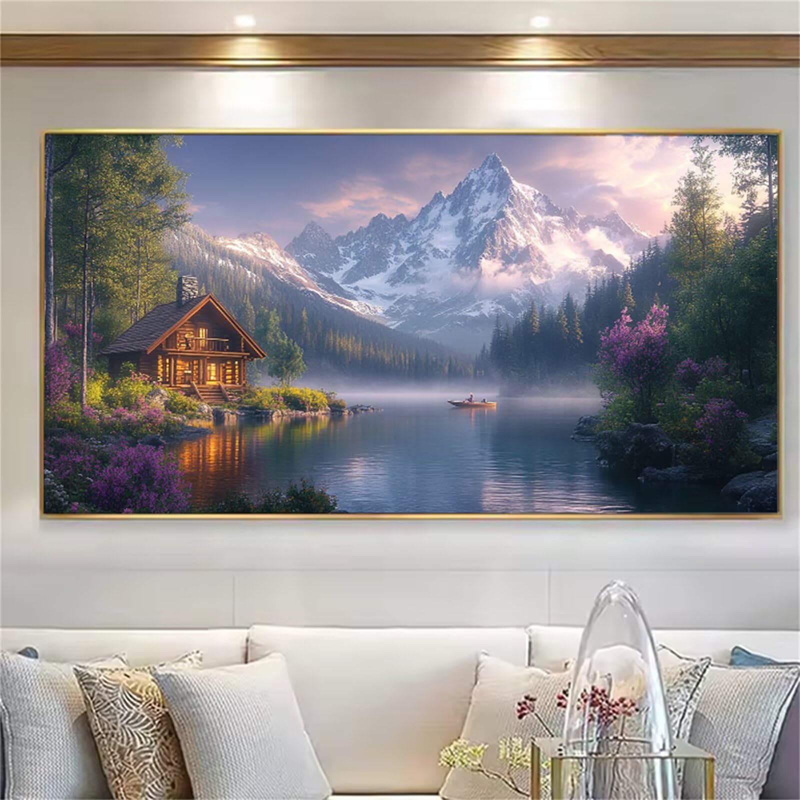 Diamond Painting Landschaft, Diamond Painting Erwachsene Groß XXL mit Leinwand 60 x 120 CM, Diamant Paintings Bilder Kabine Muster, Eckige Steine DIY Bastelset für Zimmer Wanddeko, Geschenke L1-660