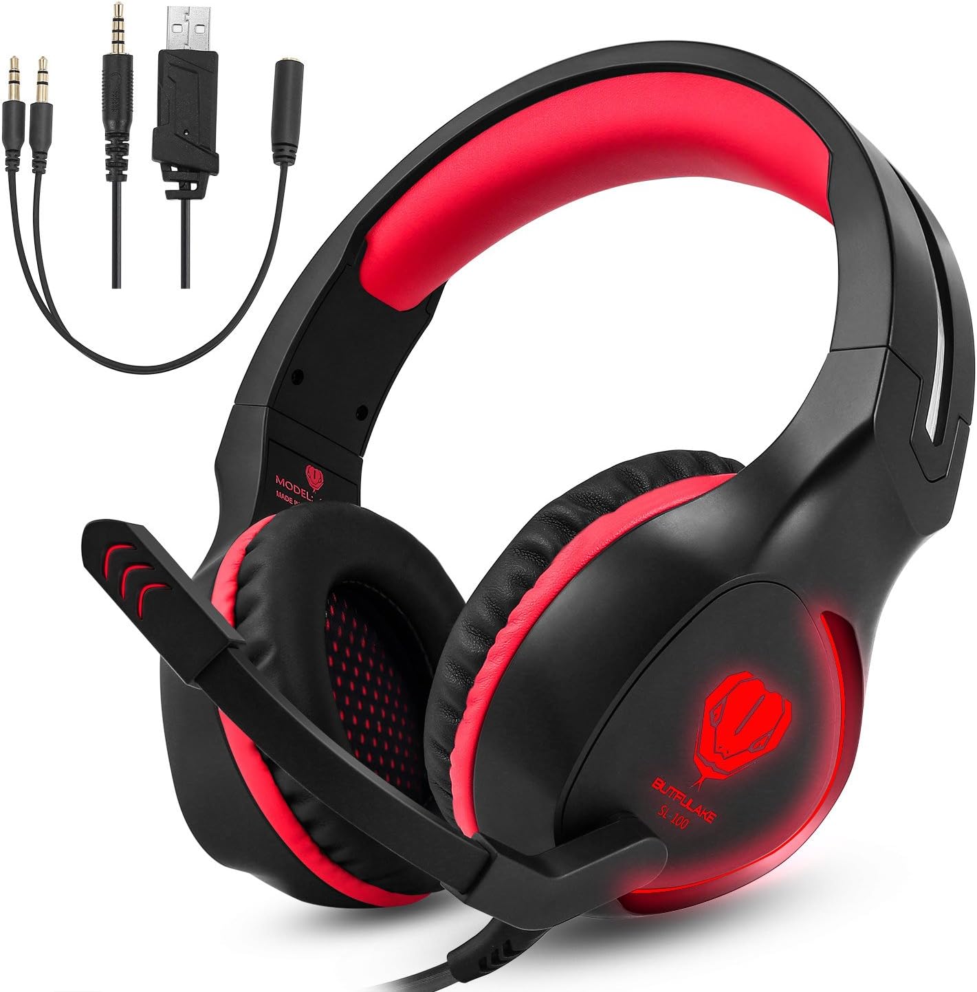 ESTGOUK Gaming Headset for PS4 Xbox One Nintendo Switch PC Smartphone,3.5mm Wired Over Ear Stereo Gaming Headset with Mic Noise Cancelling Easy Volume Control Game Earphone,Red