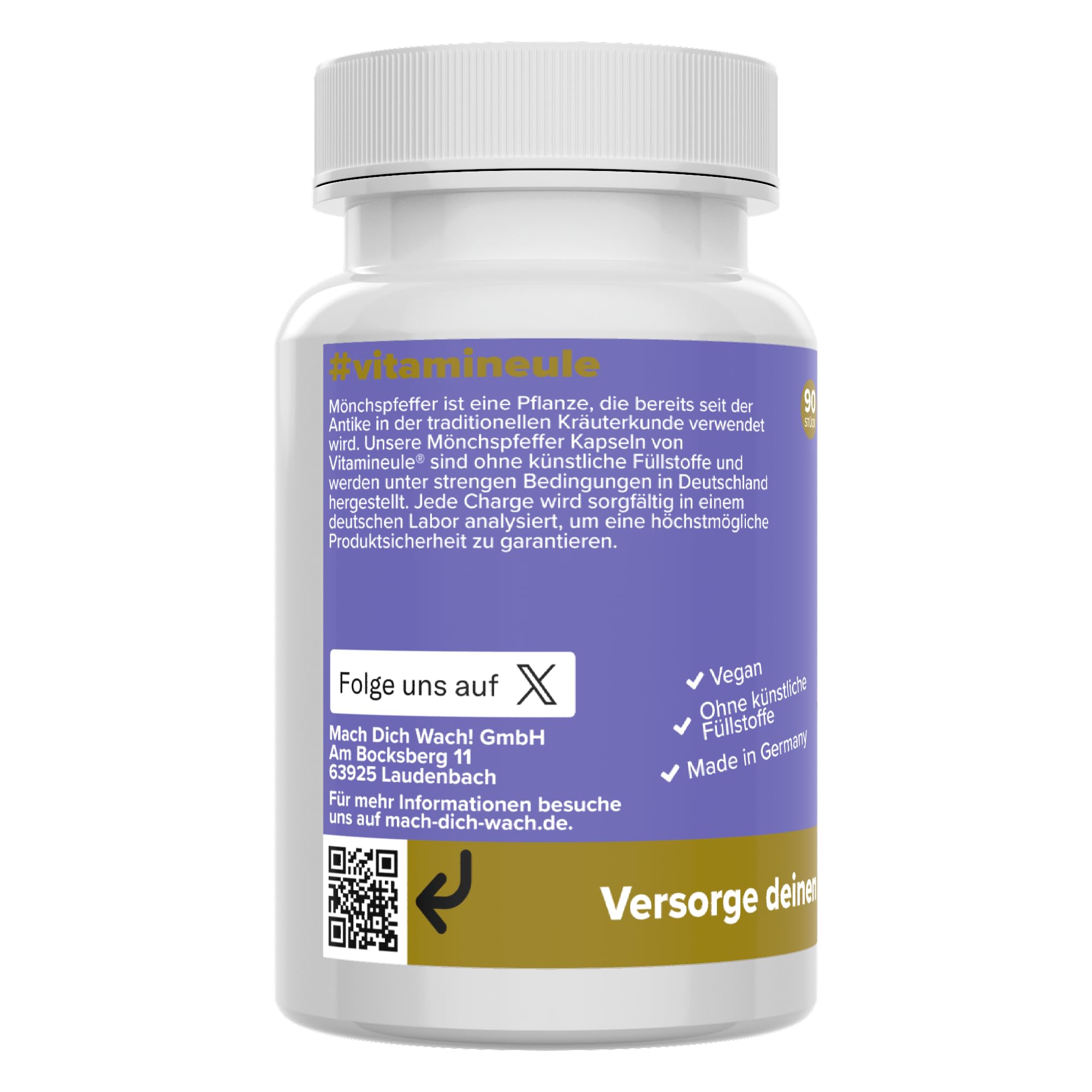 Mönchspfeffer Kapseln - hochdosiert 30 mg - bioaktiv & vegan - Produktion in Deutschland - ohne Zusatzstoffe & laborgeprüft - Agnus castus - kleine Kapseln statt Tropfen & Tabletten - Vitamineule®