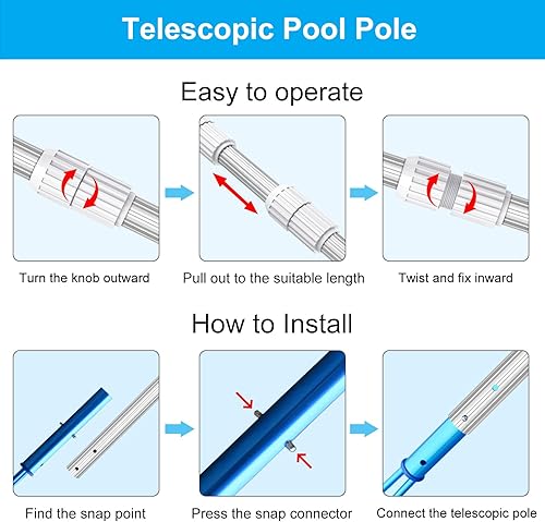 Miniatura 5 de S-Union Poste telescópico grueso de 16.5 pies, poste de limpieza de piscina de aluminio resistente mejorado, longitud ajustable de 6.5 a 16.5 pies,