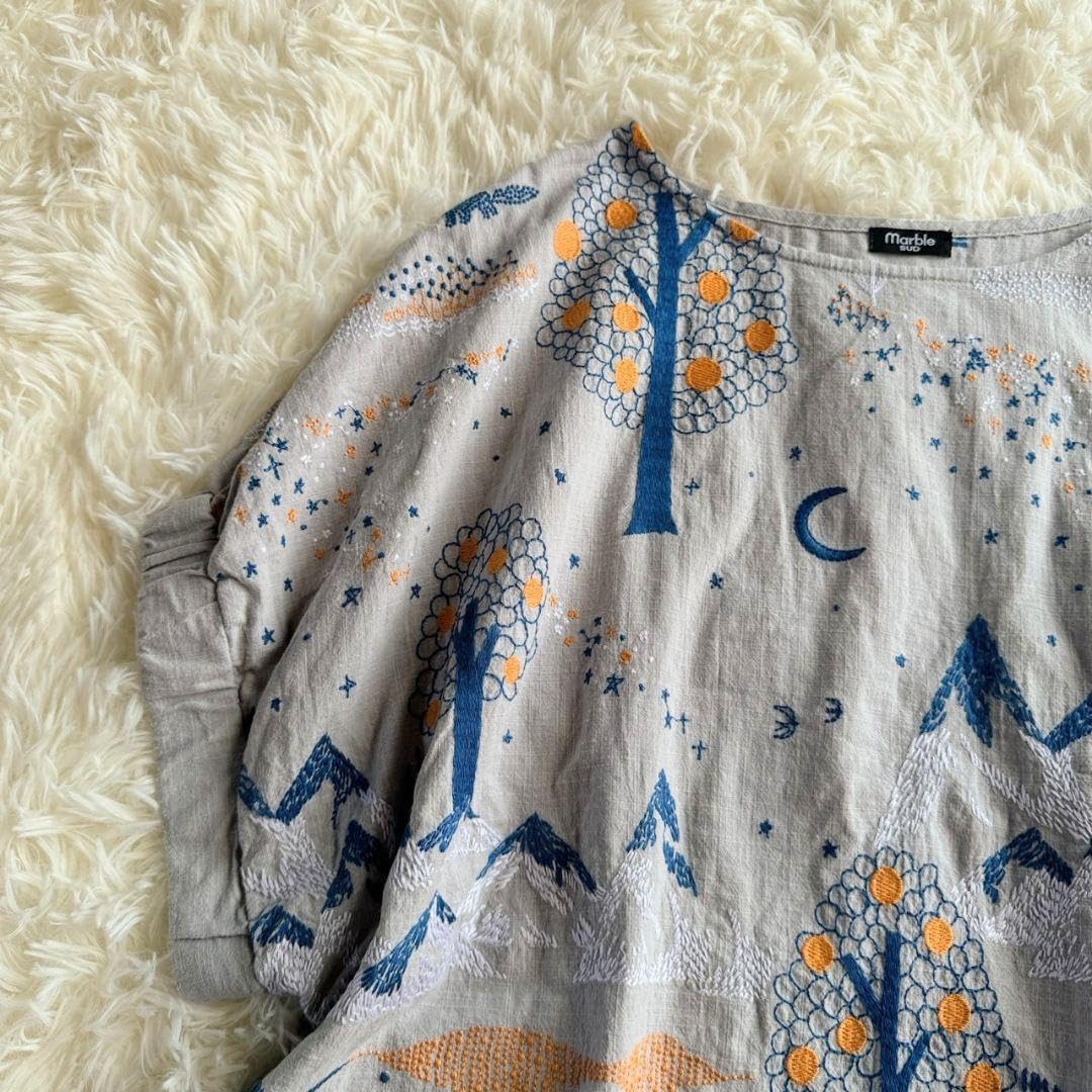 美品 マーブルシュッド hometown 刺繍 ブラウス カットソー ドルマン 美品 マーブルシュッド hometown 刺繍 ブラウス カットソー
