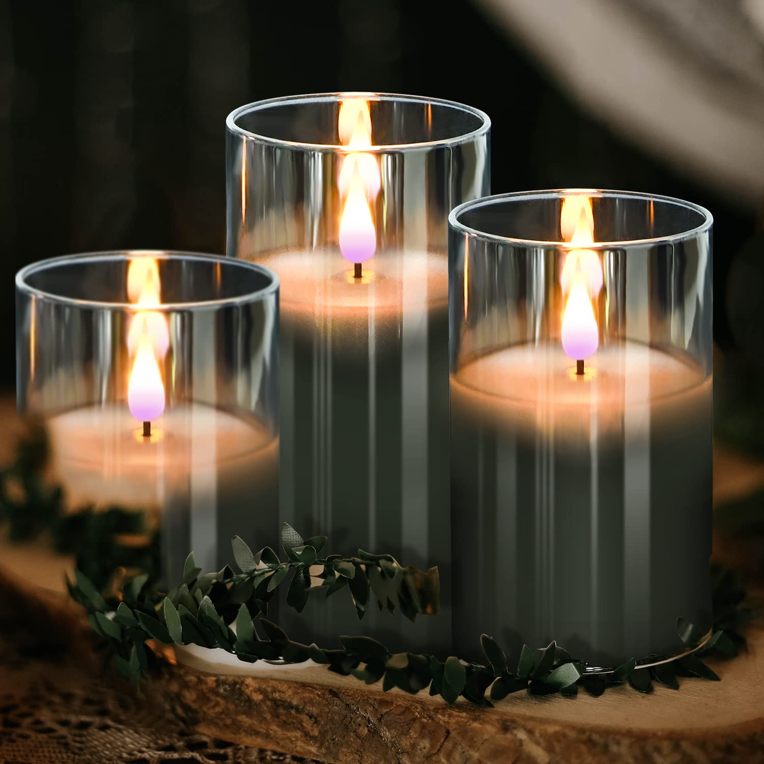 AKU TONPA 3-Pack Flameless LED Candles (4/5/6 Inch) With Remote & Timer – Realistic Flickering Acrylic Pillar Candles For Weddings, Christmas, Parties, Indoor/Outdoor
