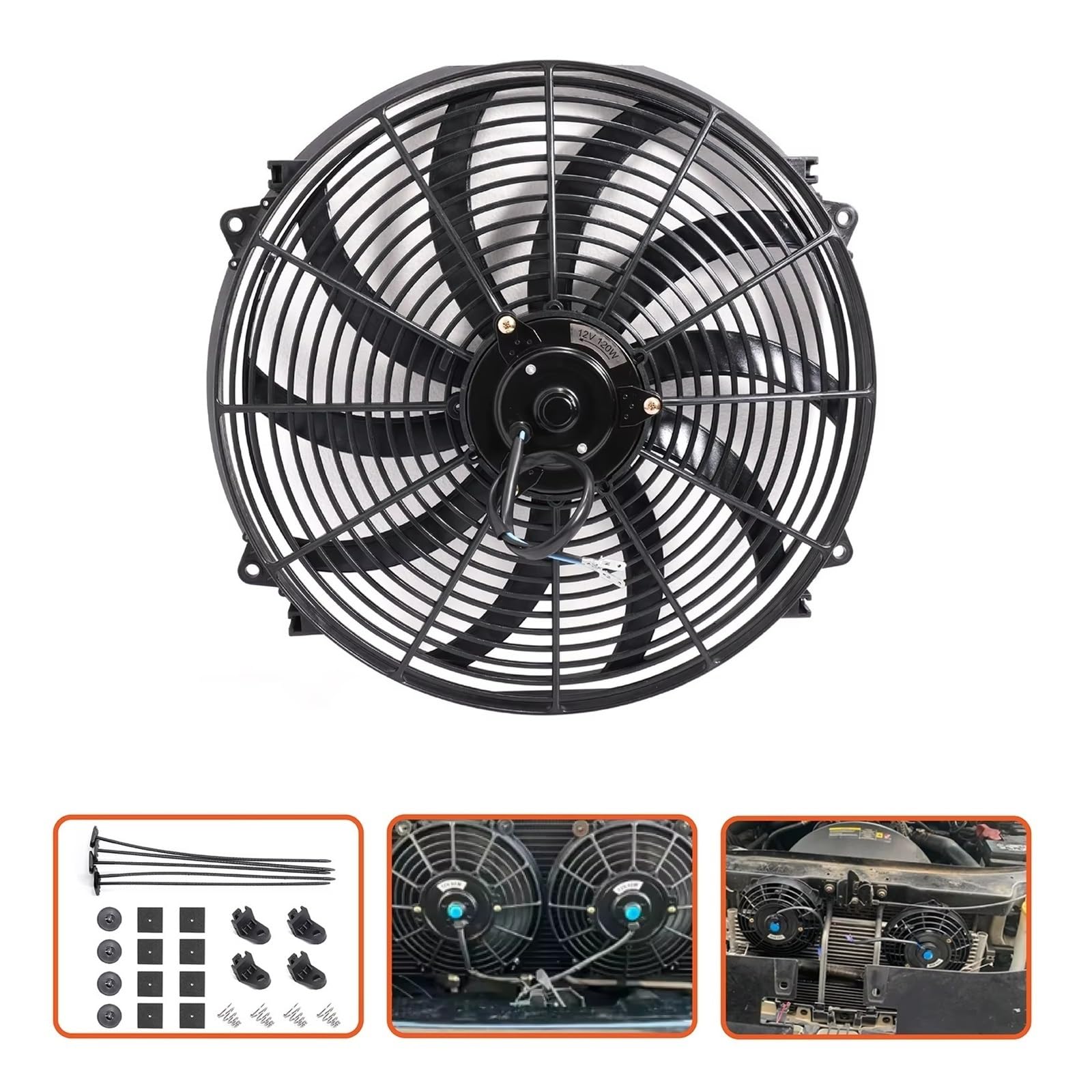 Coche Motor Radiador Ventilador Radiador Eléctrico Universal Motor Coche 16" 120W 12V