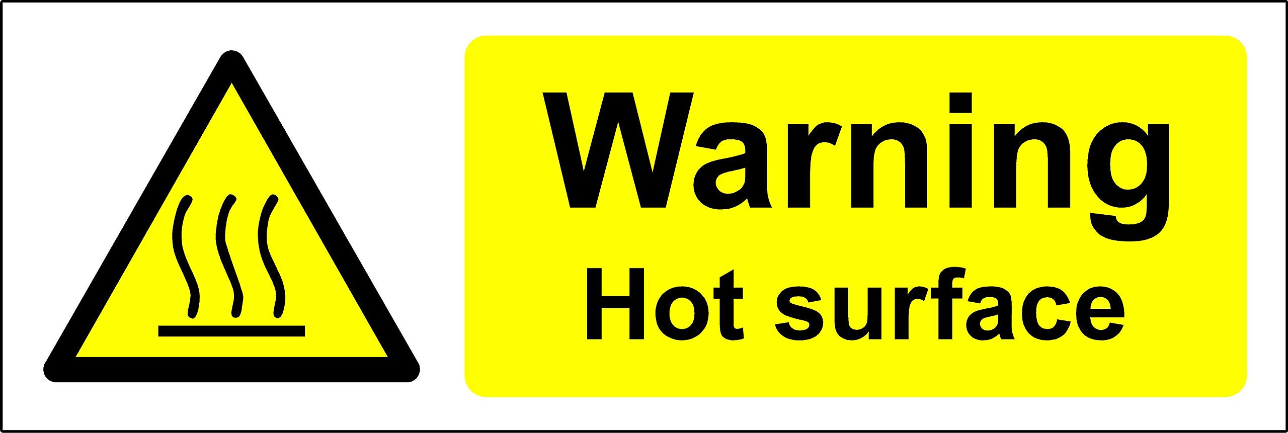 Warning hot surface Safety sign - 1.2mm Rigid plastic 150mm x 50mm