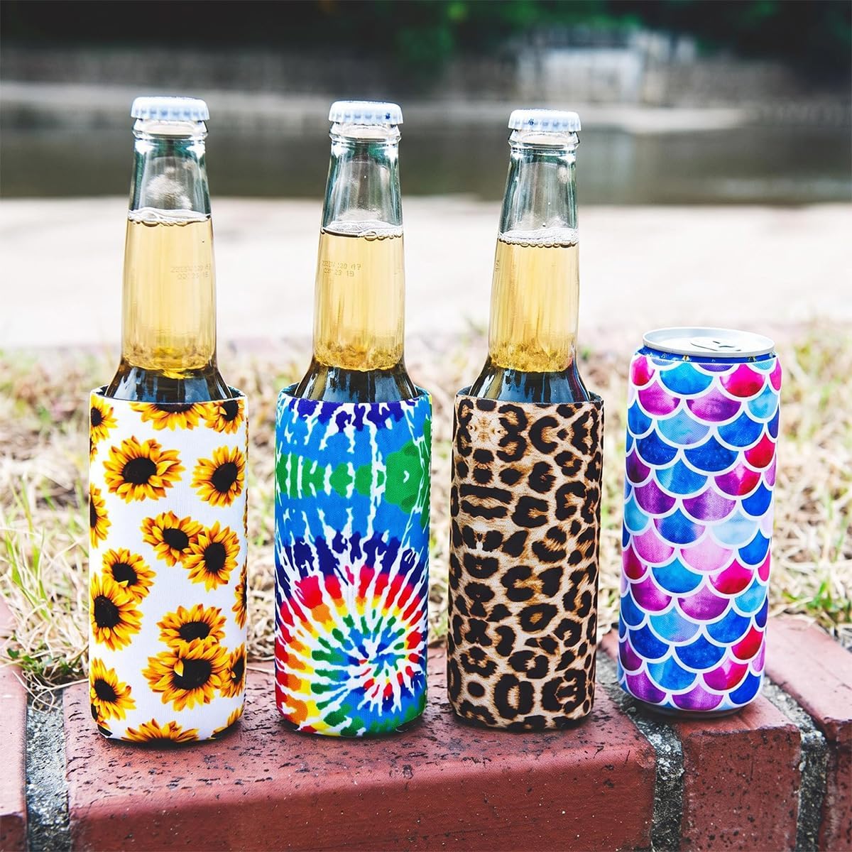 4 Pack Leopard 12oz Slim Beer Can Cooler Sleeves, Neoprene Beer Can Cooler Bulk, Collapsible Insulators Cooler Cover Fits for White Claw/Spiked Seltzer and More