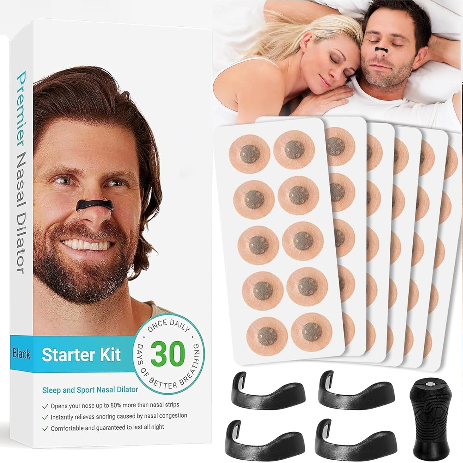 60Pcs Magnetic Nose Strips, Nose Magnet for Breathing, Anti Snoring Devices, Snoring Aids for Men, Reduce Snoring, Improve Sleep Quality(30Pairs)