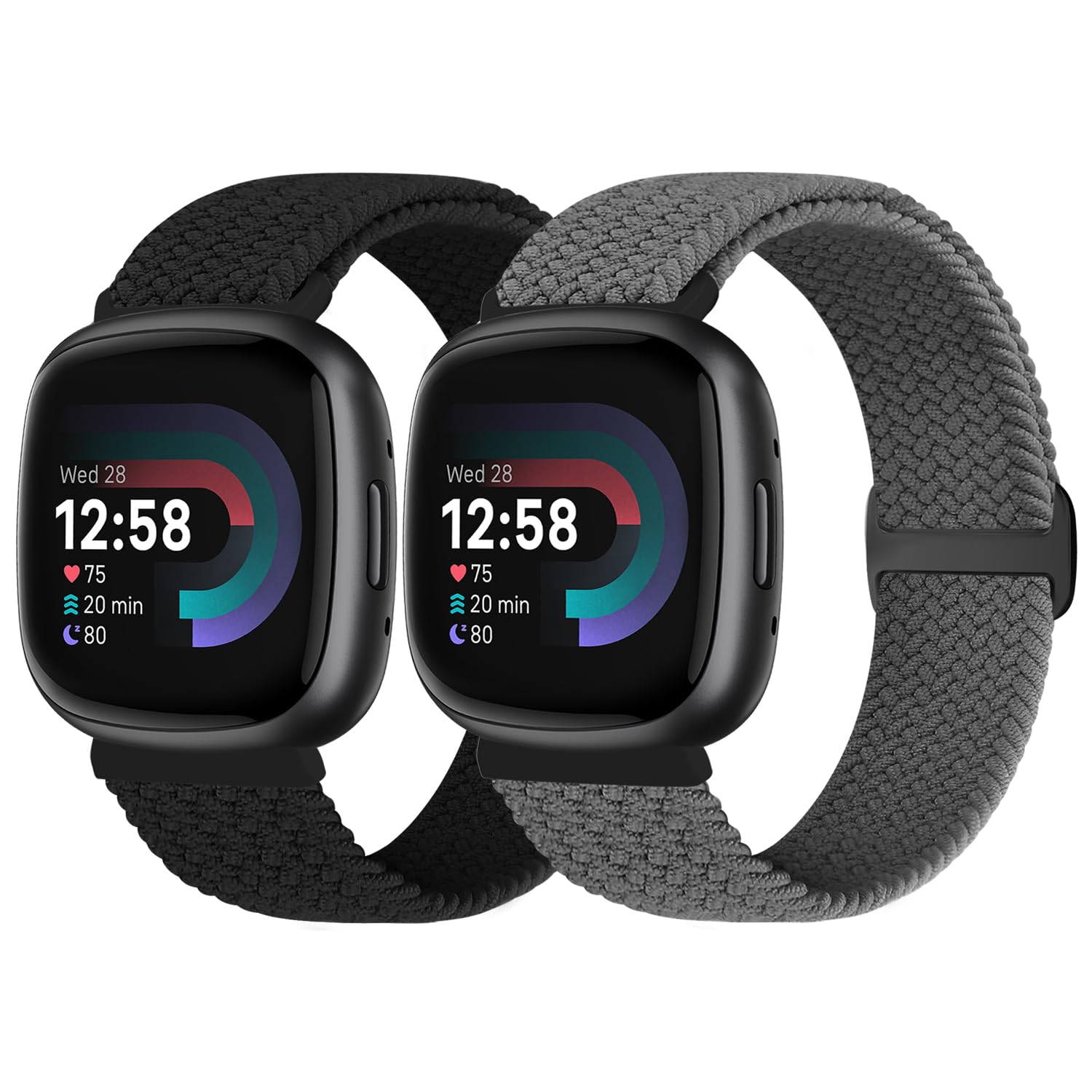 Vodtian Geflochtenes Armband Kompatibel mit Fitbit Versa 4/Versa 3/Sense 2/Sense Armband für Damen Herren, Elastisch Verstellbar Nylon Solo Loop Uhrenarmband für Fitbit Versa 4/Versa 3/Sense 2/Sense