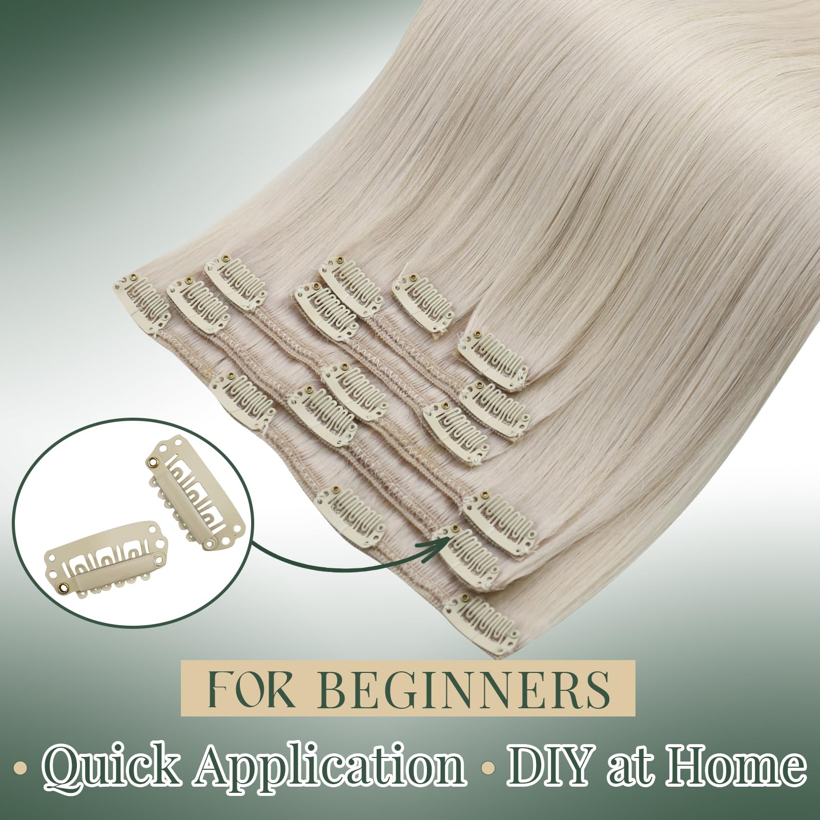 Ugeat Przedłużanie Włosów Clip in, Włosy Ludzkie, Platynowy Blond, 50 cm 7 sztuk 120g, Włosy Clip in Extensions Blond, Remy Naturalne Proste