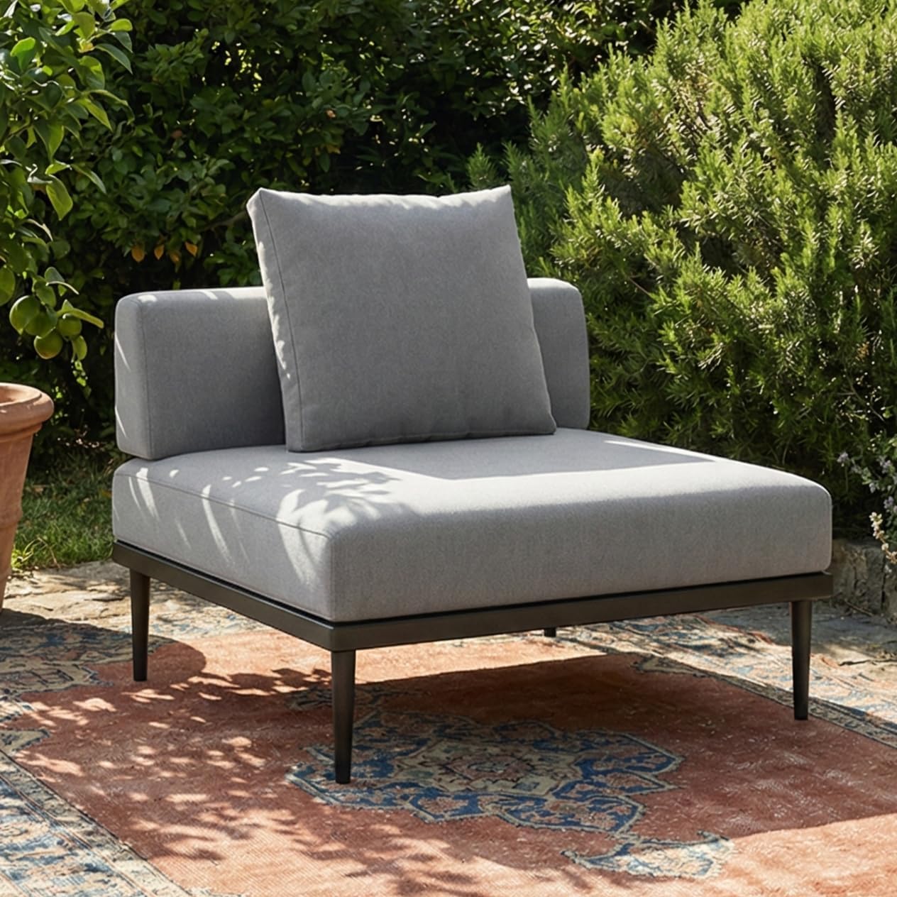 Acanva Modular Outdoor Patio Sectional Sofa, All-Weather Free Combination Balcony Furniture with Olefin Fabric and Thick Cushions, Grey, Armless Chair
