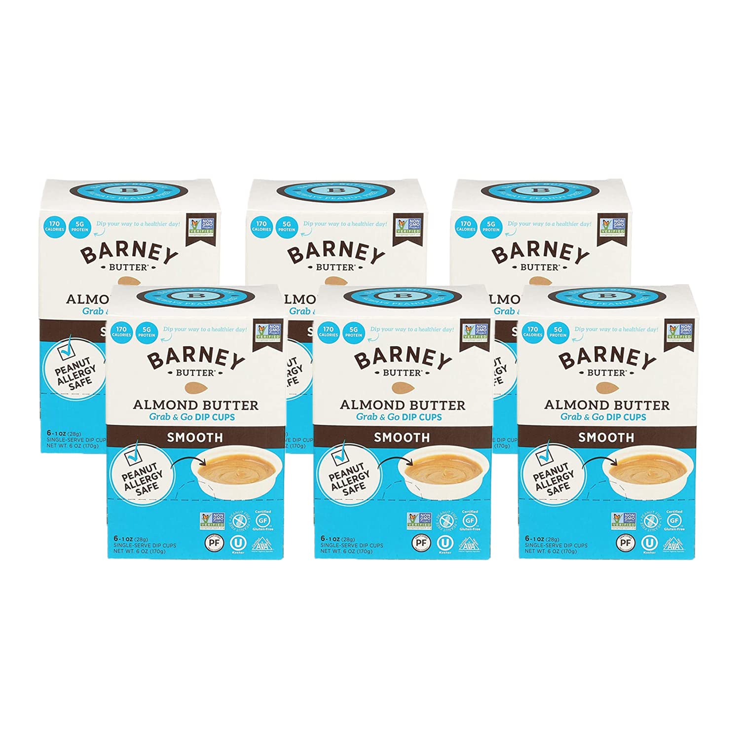 Barney Butter Almond Butter Dip Cups, Smooth, 1 Ounce Cups, 6 Count (Pack of 6), Skin-Free Almonds, Non-GMO, Gluten Free, Keto, Paleo, Vegan
