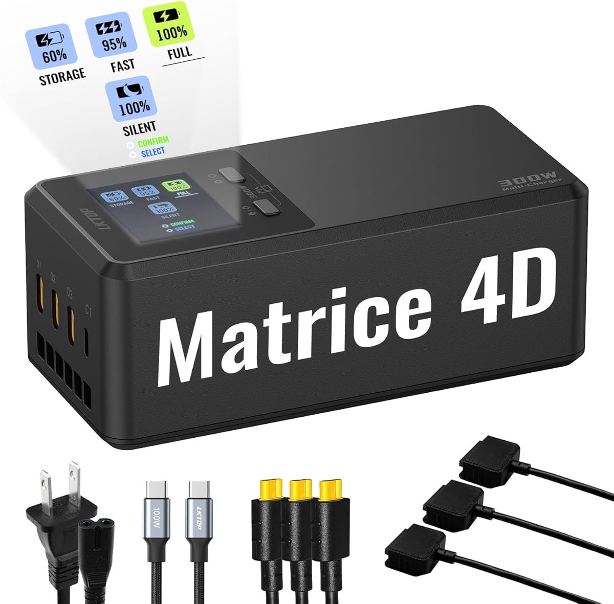 LKTOP 300W Matrice 4D/4TD Parallel Charging Hub Super Fast Battery Charger for DJI Matrice 4D Series Drone Dock 3 Accessories, Storage/Silent/Output Mode, LCD Screen (Charge 3 Batteries: 1hr 30min)
