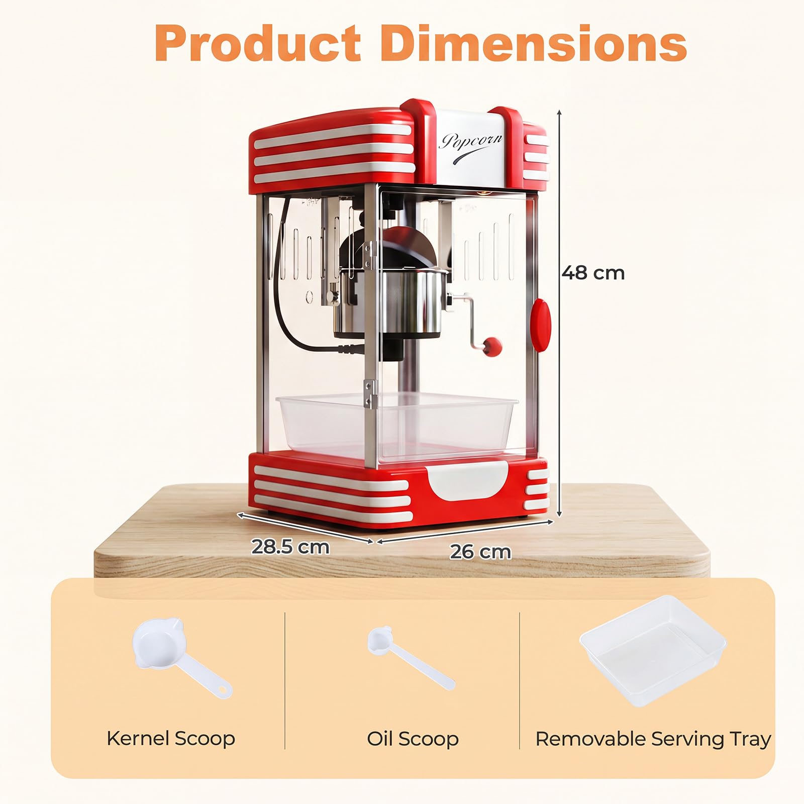 GIANTEX Palomitero Eléctrico, 300 W Máquina de Palomitas de Maíz con Olla de Acero Inoxidable Extraíble, Bandeja de Servicio, Luz Interior, Palomitera de Mesa con Diseño Retro para Fiestas Cine Hogar