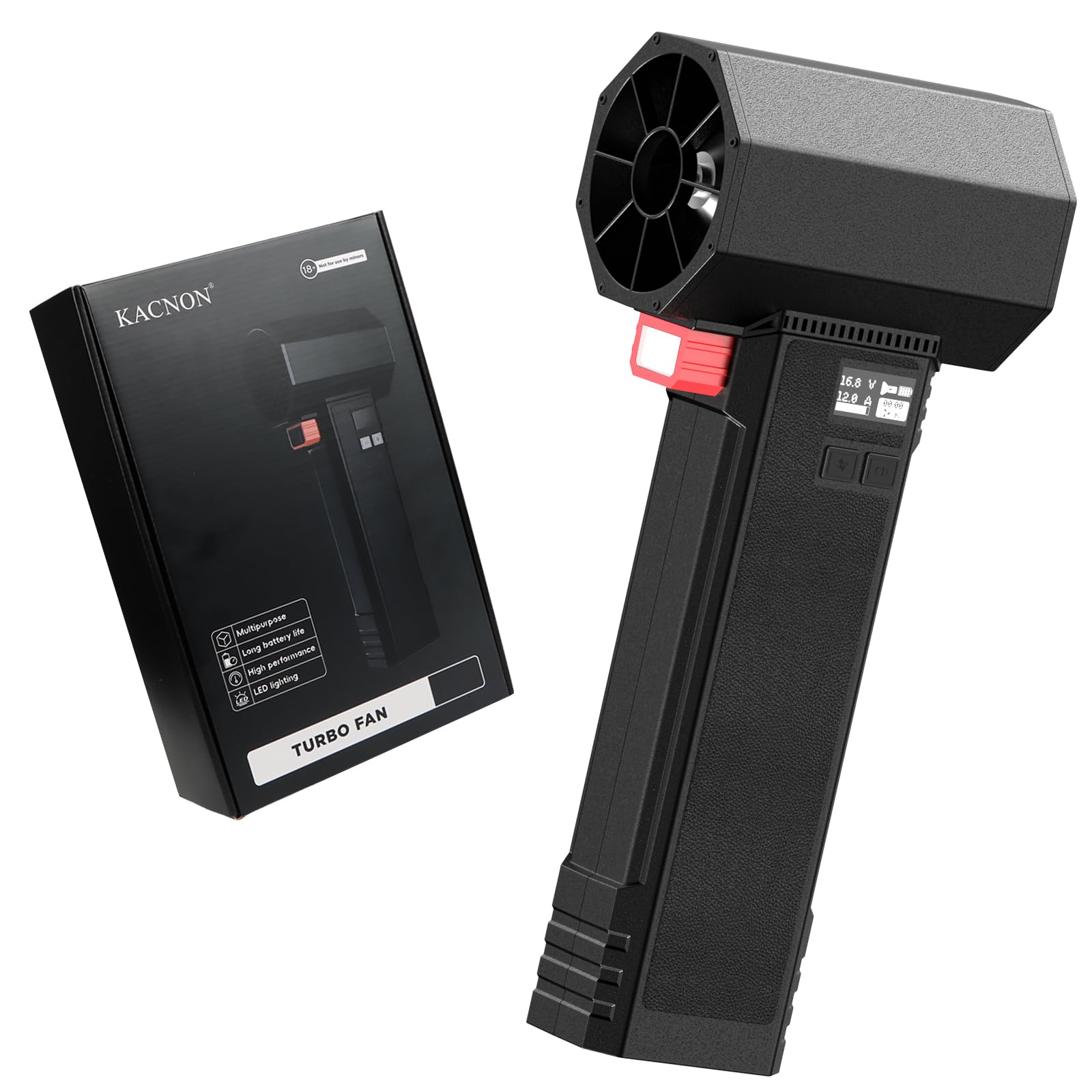 KACNON Super Car Dryer Air Blower, 64MM Turbo Fan Cordless Leaf Blower, 4 Speed - 1600g Instant Thrust, Electric Air for Patio Cleaning, Lawn Care and Car Drying