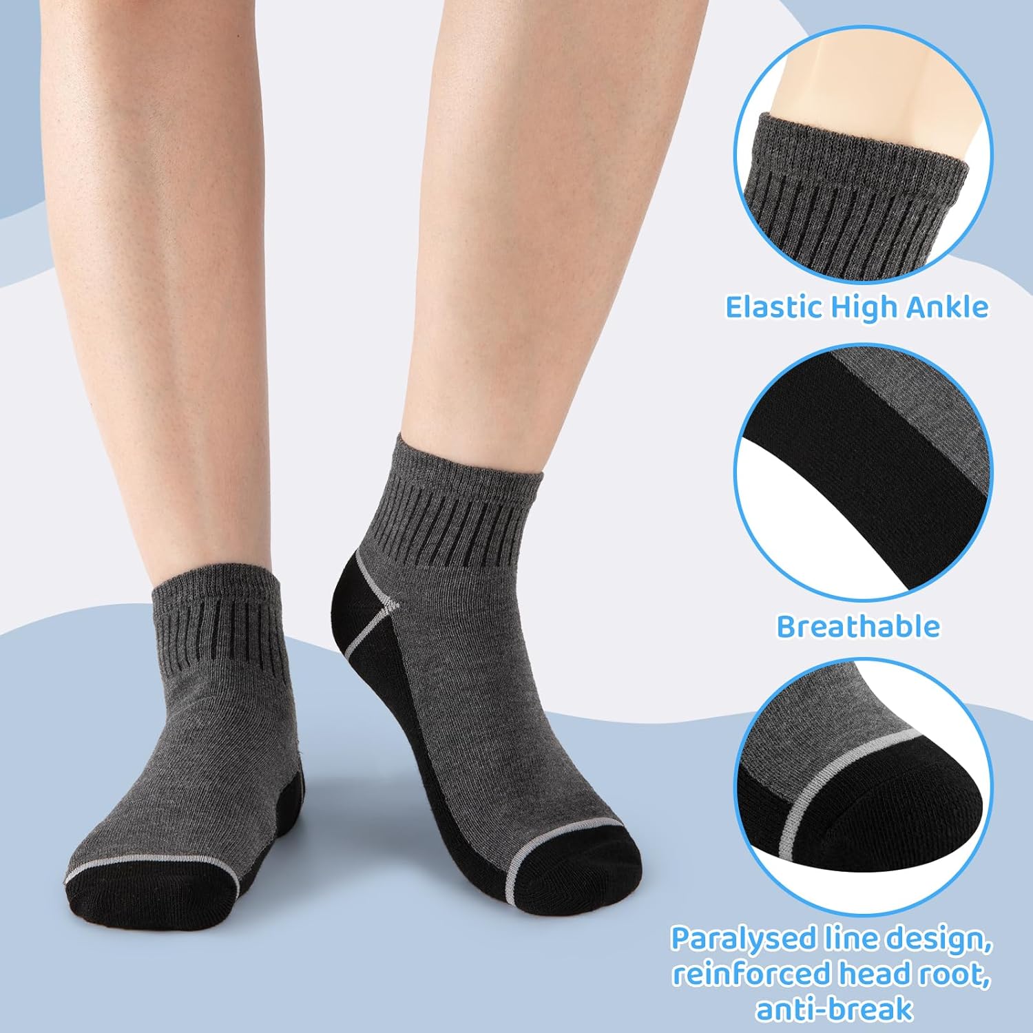 30 Pairs Ankle Socks For Little Boys 4-12 Years Old | Thin, Breathable Athletic Black/White/Grey Kids Socks Bulk Pack - Image 4