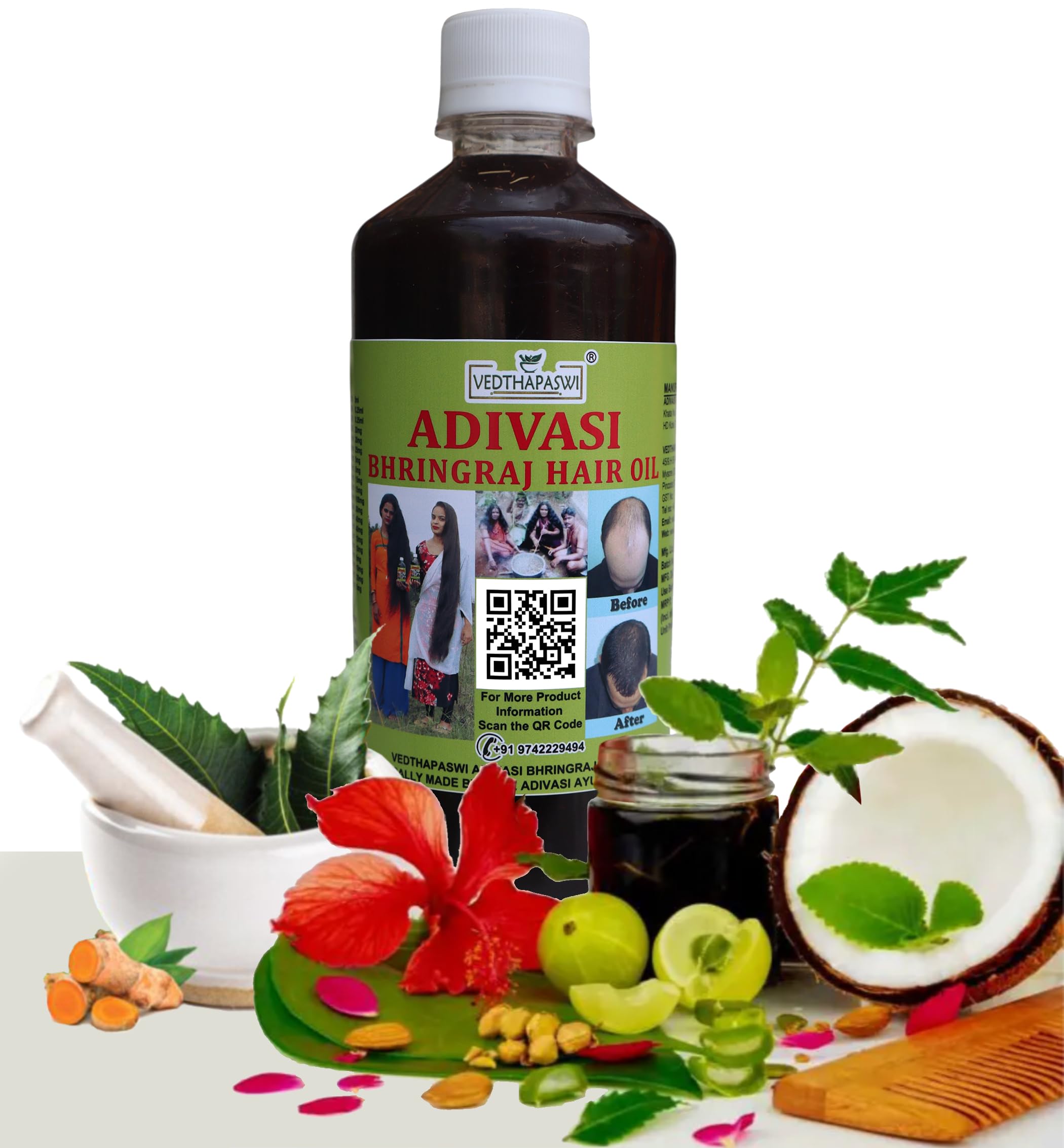 Adivasi Bhringraj Herbal Hair Oil 250ml Pure Natural Adivasi Ayurvedic Herbs