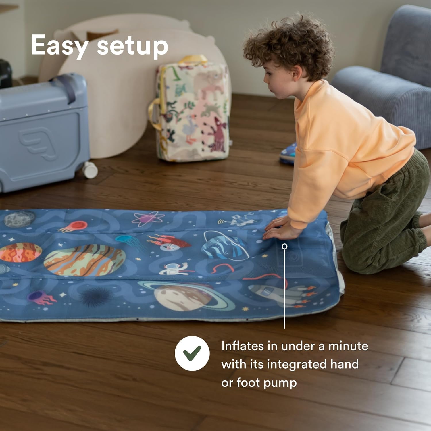 Stokke JetKids CloudSleeper, Animal Family - Aufblasbares Kinderreisebett - Mit integrierter Pumpe und Packbeutel - Ideal für Kinder ab 2 Jahren