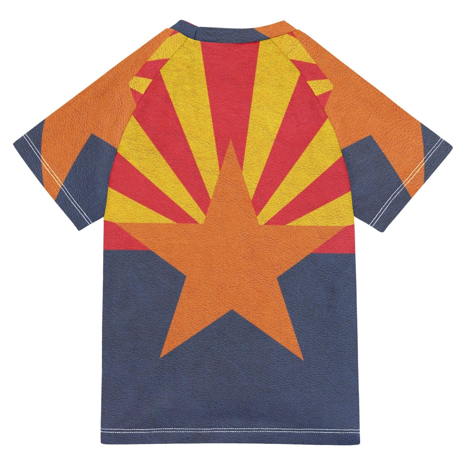 Aflyko Patriot Boys' Swim Shirt USA Arizona Flag Rash Guard Beachwear Sun Protection Fishing Hiking Camping Surfing Swimming Toddler Infant Summer Daily T-Shirt, 4T Multicoloured