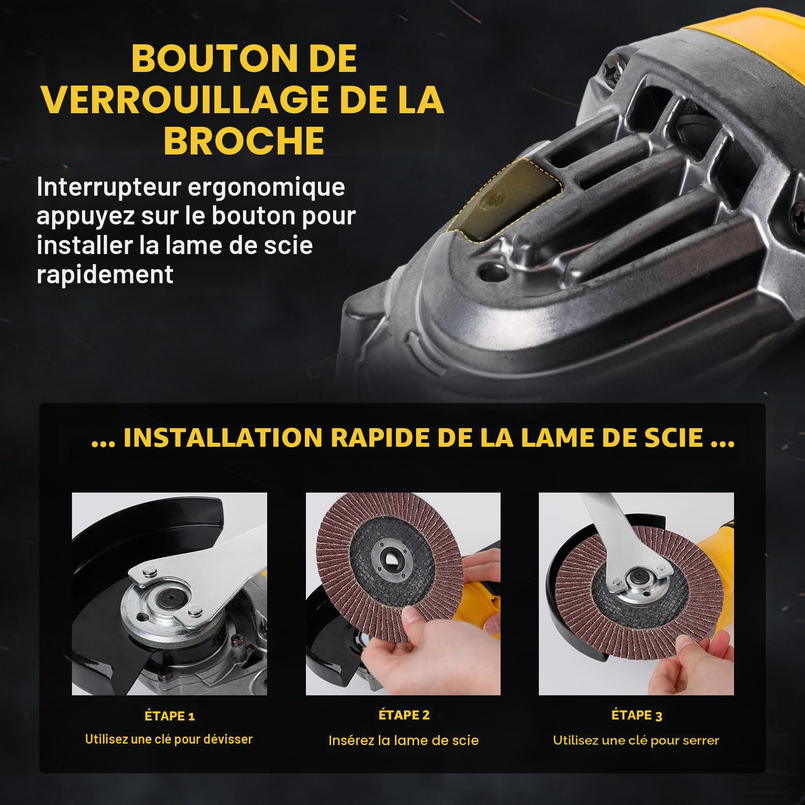 Meuleuse d'angle sans fil DW 18 V/20 V (sans batterie), outil de meulage 10 000 tr/min, lames de meulage 125 mm, 3 accessoires