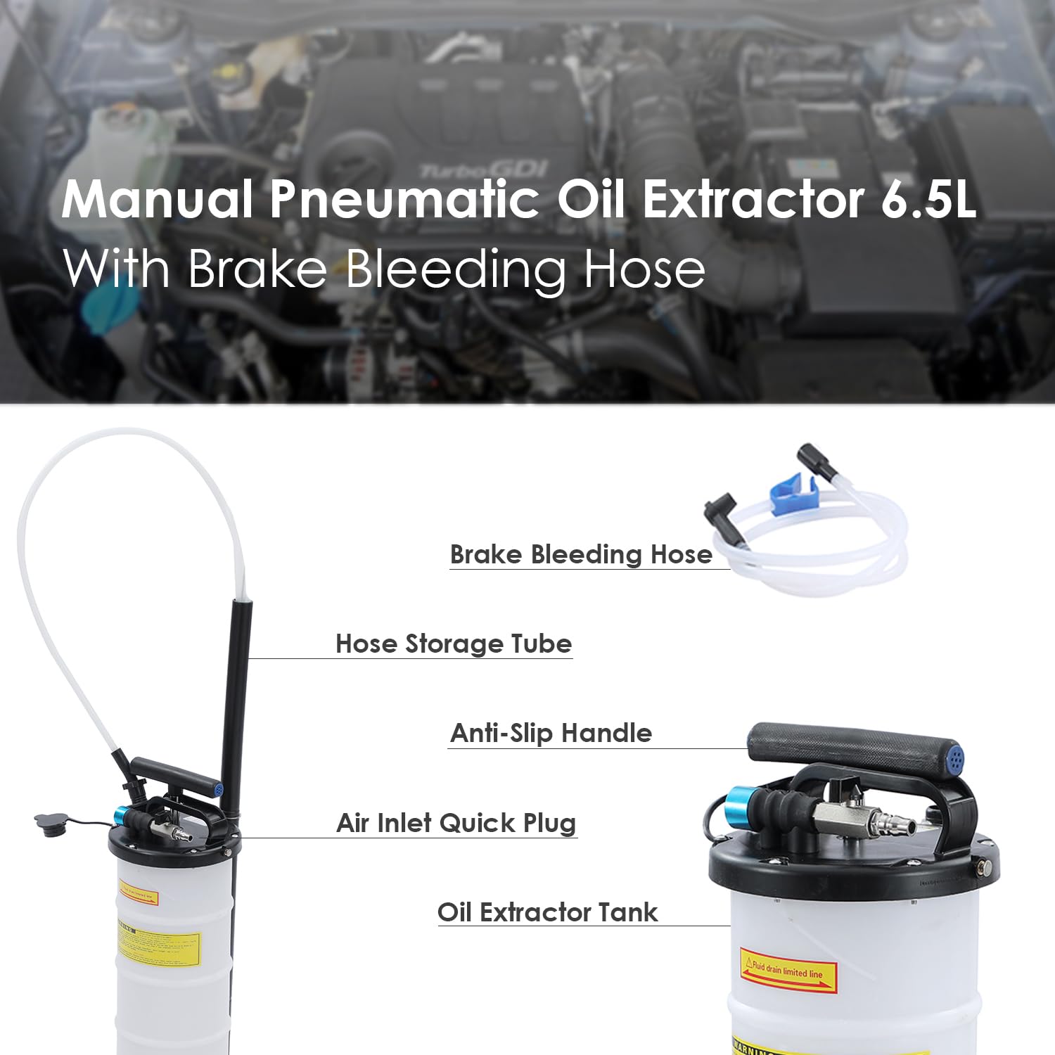 KATSU 6,5 Litro Neumática Manual Extractor de Fluido de Aceite de Vacío Bomba de Succión de Mano para Transferencia de Combustible de Motor de Coche