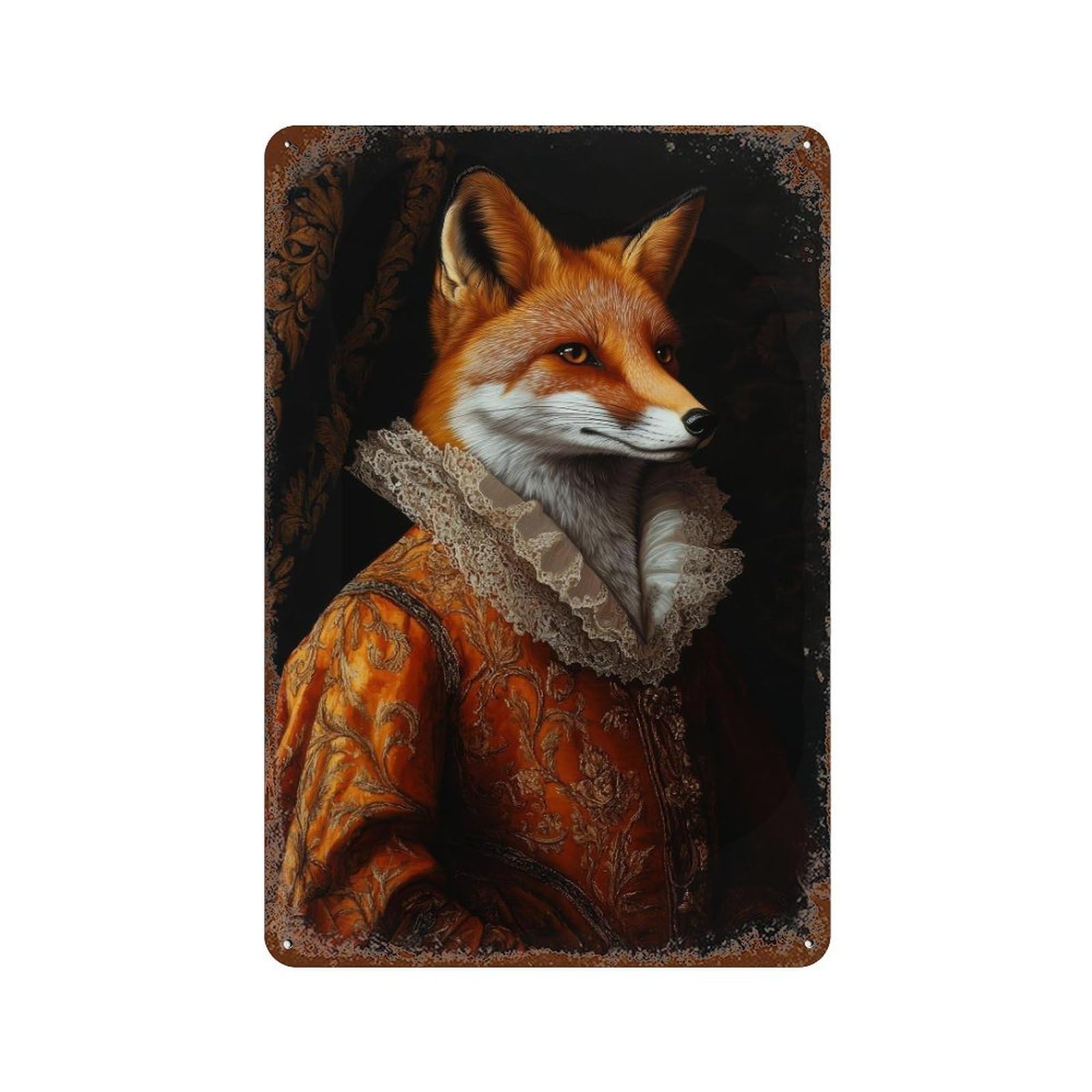 Renaissance Red Fox Cottagecore Decor Dark Academia Vintage Wildlife Illustration Rustic Aesthetic Wall Decor Art Metal Tin Poster Modern Home Decor Art Home Bar Shop Decorations Vintage Sign 30x20cm