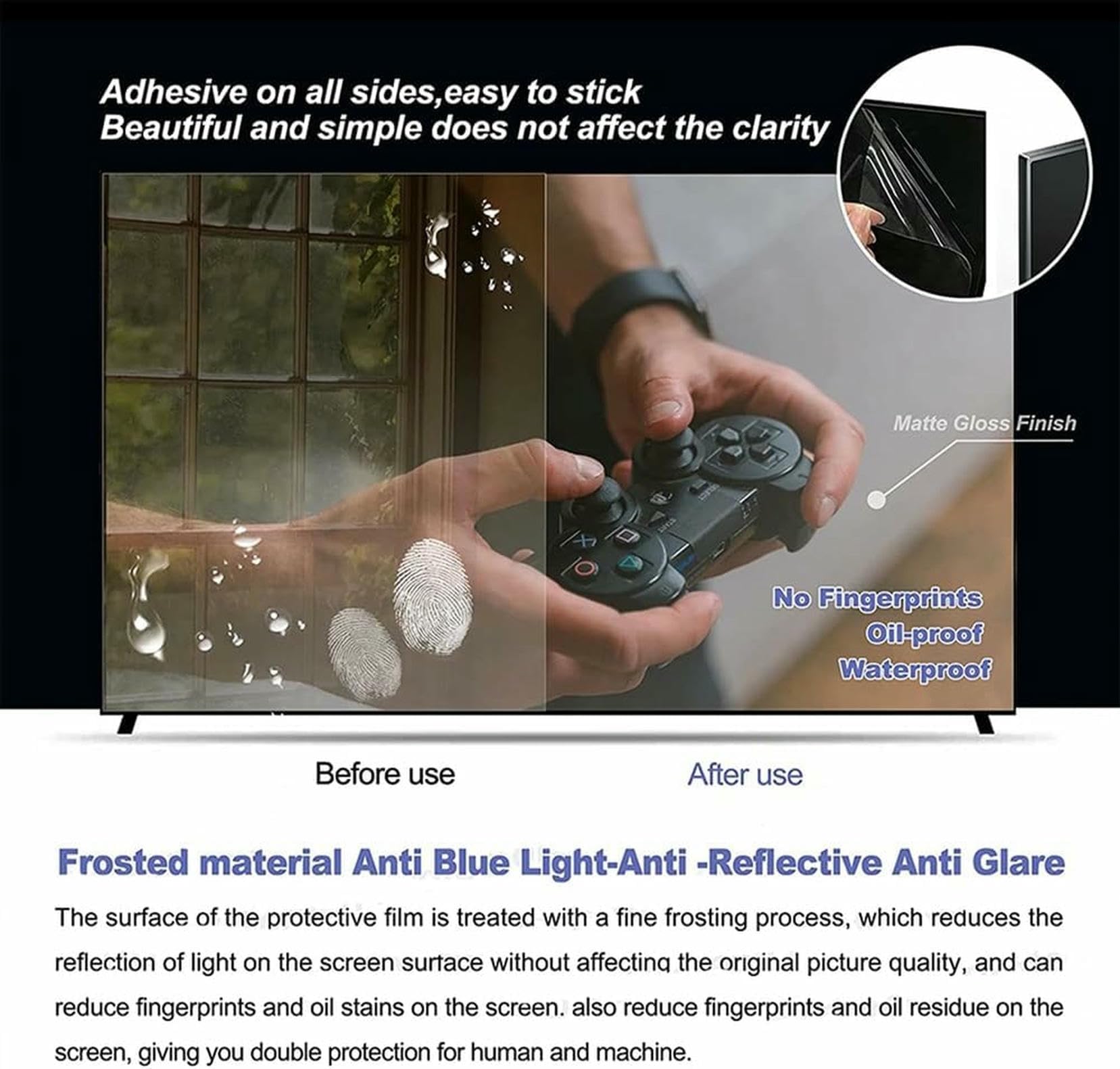 Proteggi Schermo TV Antiriflesso da 40-50 Pollici, Pellicola Protettiva Opaca Anti Luce Blu per Interni Ed Esterni per LCD, LED, OLED 4K E QLED HDTV~/