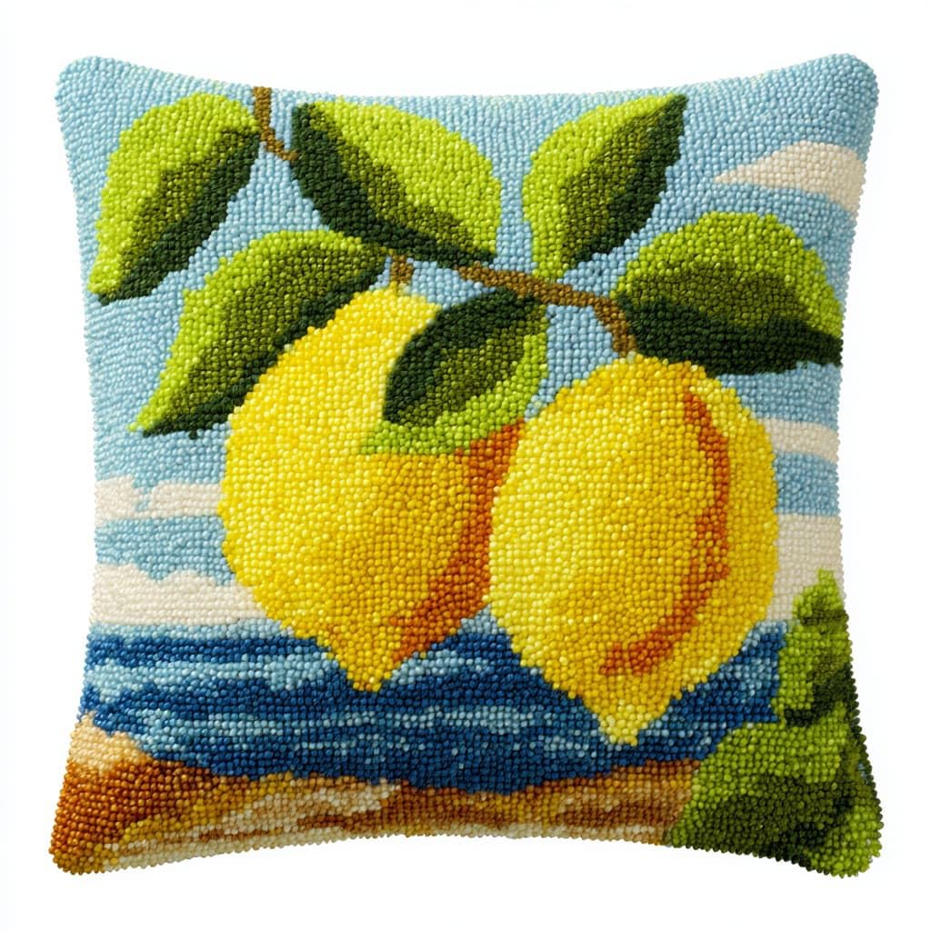 Wallustrioaw Latch Hook Cushions-F Latch Hook Kit Cushion For Adults,Ocean And Lemon