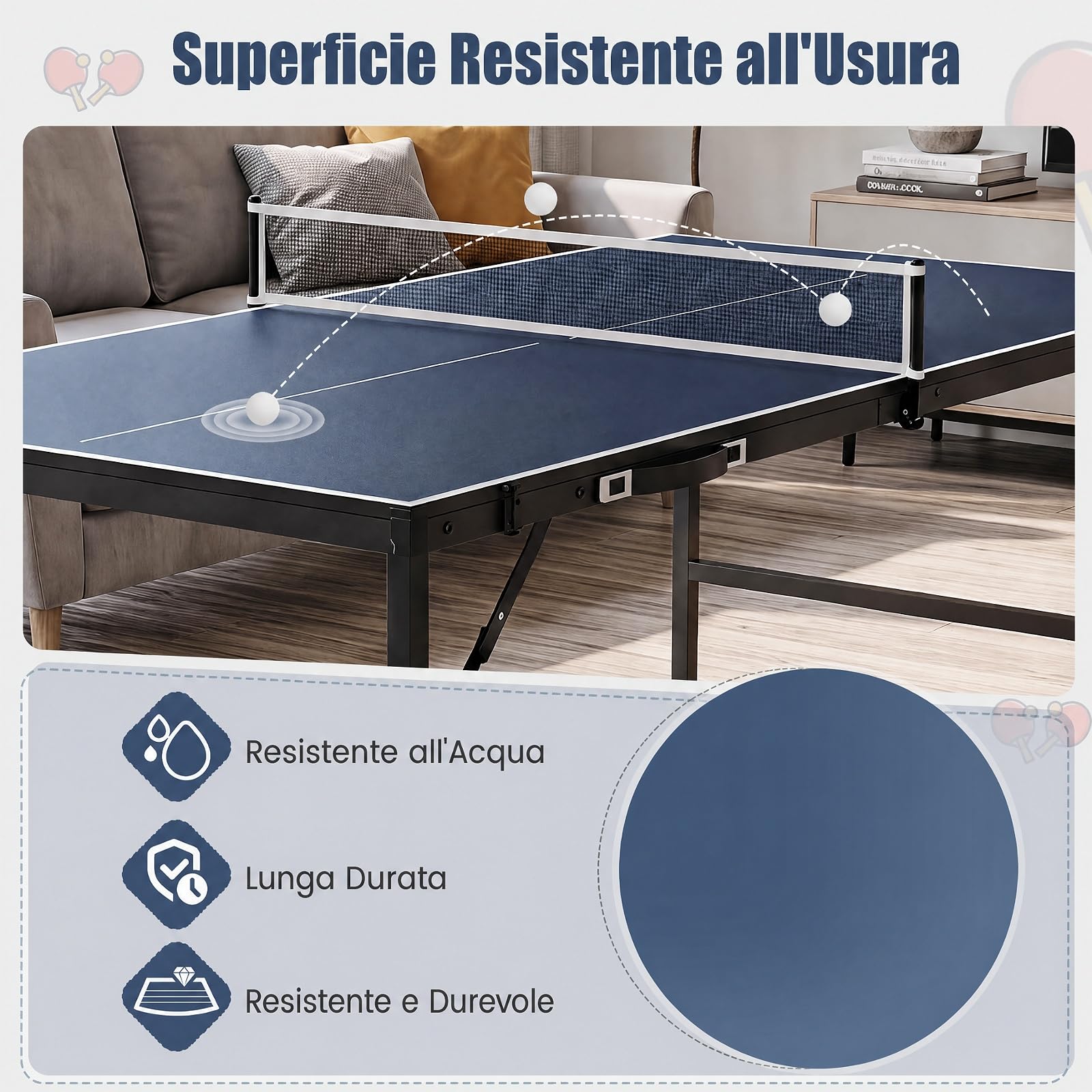 COSTWAY Tavolo da Ping Pong Pieghevole da Esterno ed Interno | Tavolo da Tennis Portatile con Rete, 2 Racchette, Palline e Maniglia, Set Giochi di Ping Pong Salvaspazio per Famiglie