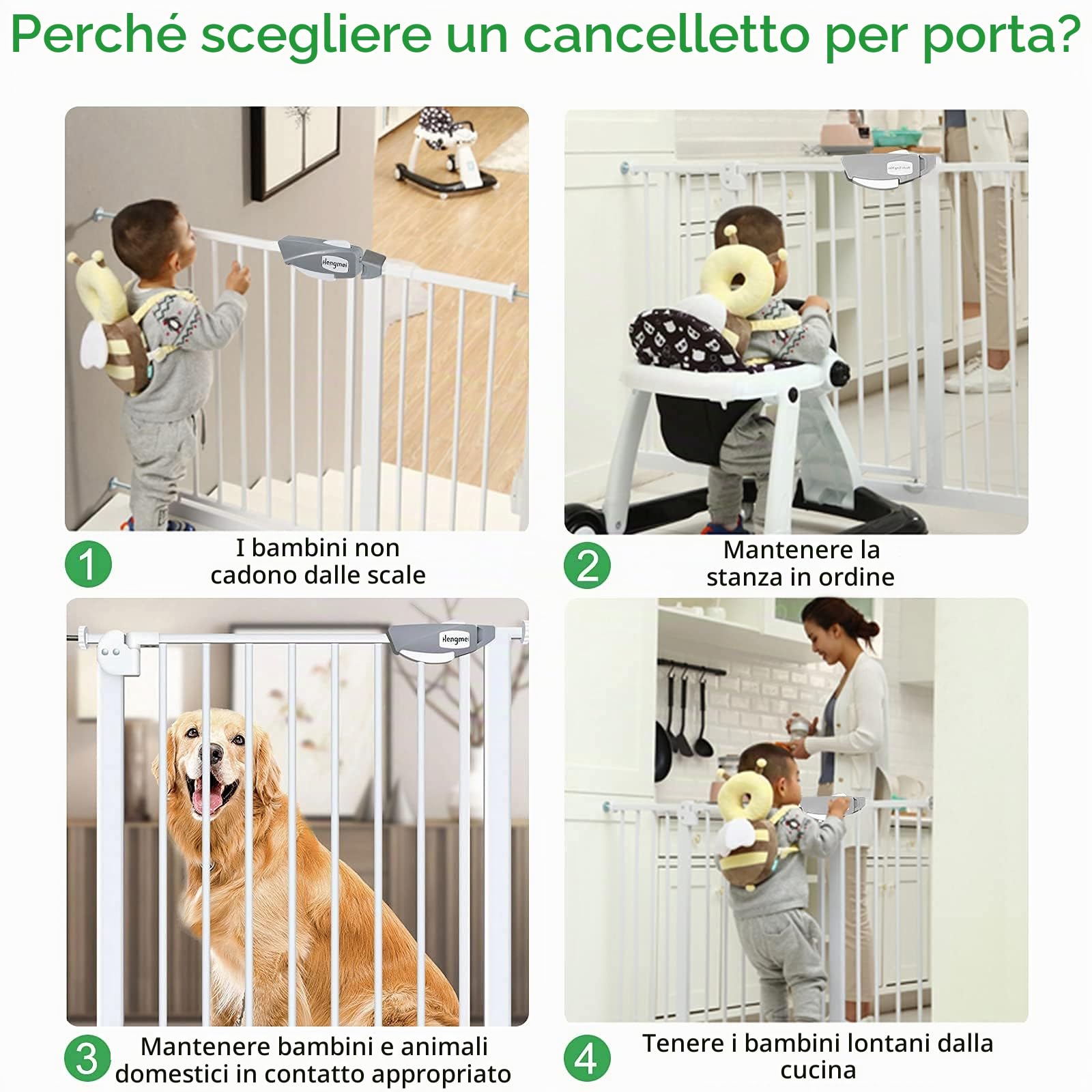 NAIZY Cancelletto di Sicurezza per Bambini Open N Stop per Bambini Cani Scale/Porte e Scale Interne/a Pressione - 105-115cm (Bianco)