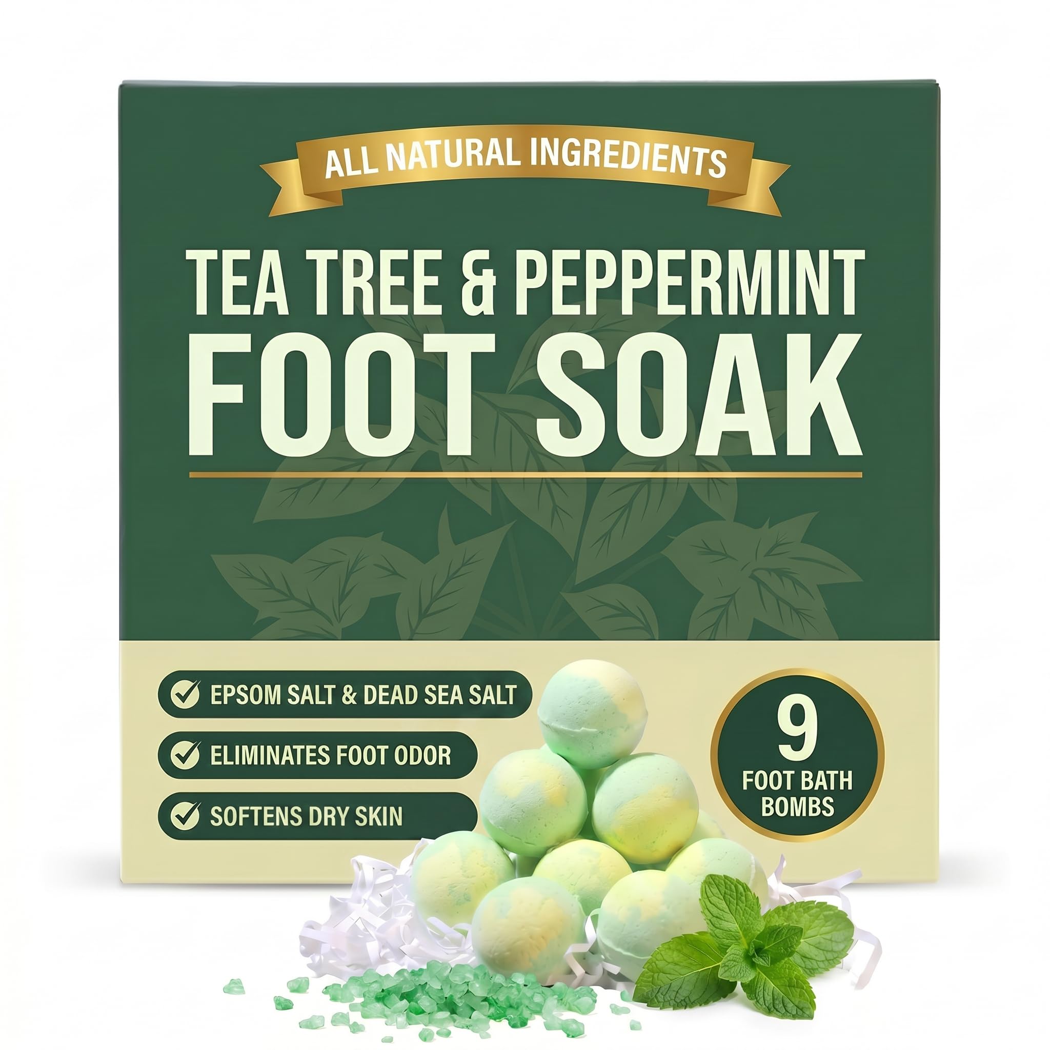 Tea Tree Oil Foot Soak Balls with Epsom Salt, Pedicure Foot Bath, 9 Pack