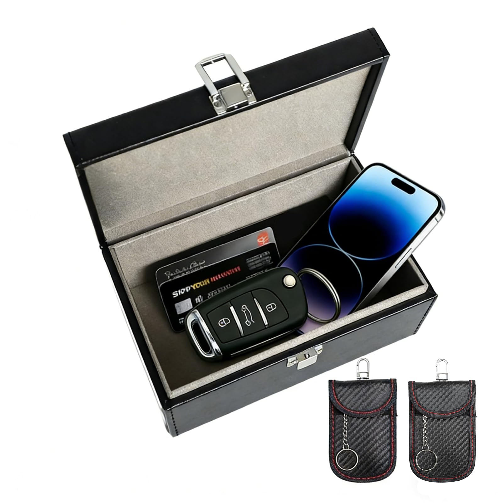 Extra Large Faraday Box for Car Keys with 2 Pack Faraday Pouch,RFID Signal Blocker Key Fob Protector,Keyless Entry Car Key Signal Blocking Box,Car Key Fob Protector for Car Phone Credit Card Security