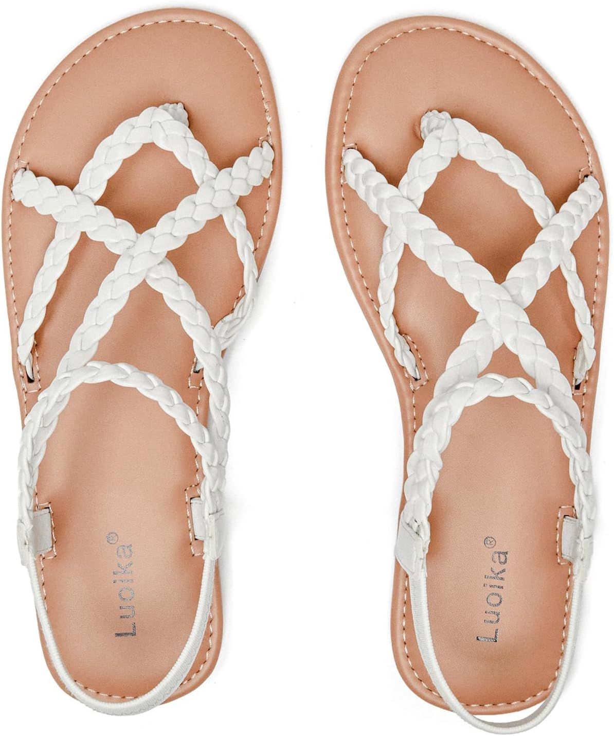 Luoika Women's Wide Width Flat Sandals, Flip Flop Casual Strapy Sandals Slip on Summer Beach Shoes for Women.