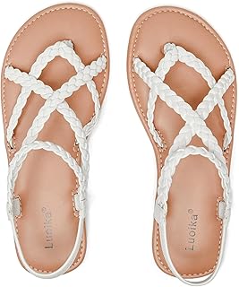 Luoika Women's Wide Width Flat Sandals, Flip Flop Casual Strapy Sandals Slip on Summer