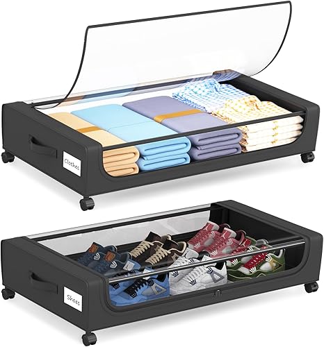 ROUTTOON Contenedores de almacenamiento debajo de la cama con ruedas, almacenamiento de zapatos debajo de la cama, organización de almacenamiento