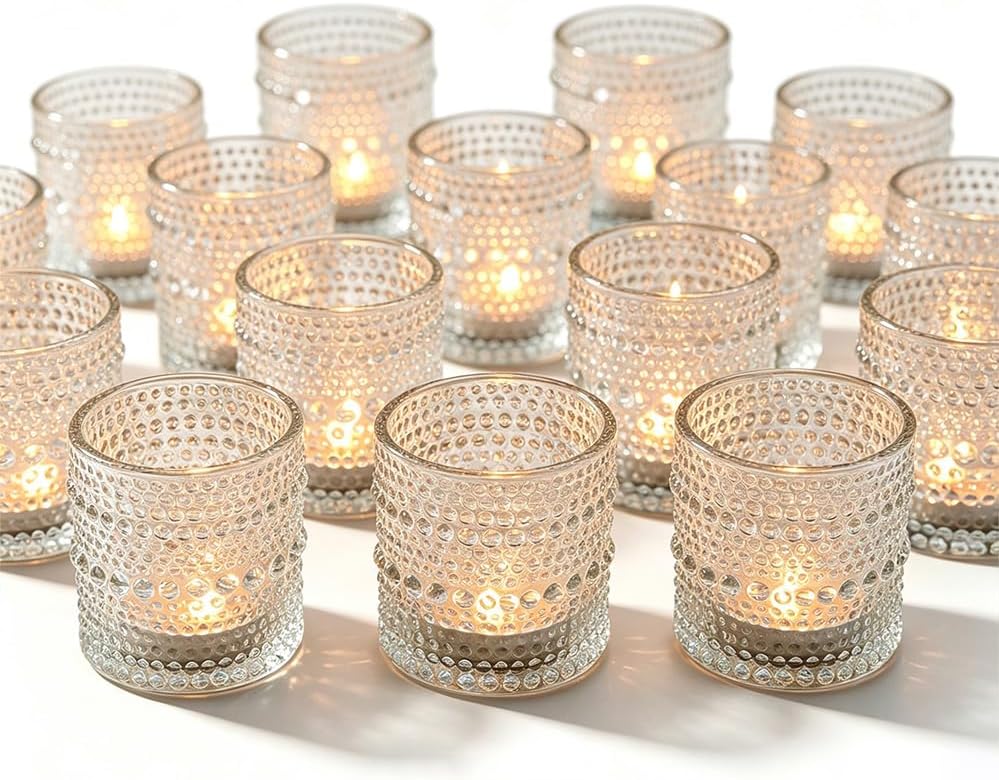 35 Pack Vintage Votive Candle Holders, Clear Glass Candle Holder for Birthday Shower Wedding Christmas Candle, Tea Light Candles Holder for Home Table Centerpieces Decor