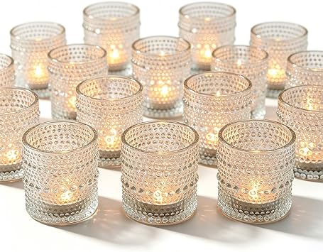 35 Pack Vintage Votive Candle Holders, Clear Glass Candle Holder for Birthday Shower Wedding Christmas Candle, Tea Light Candles Holder for Home Table Centerpieces Decor