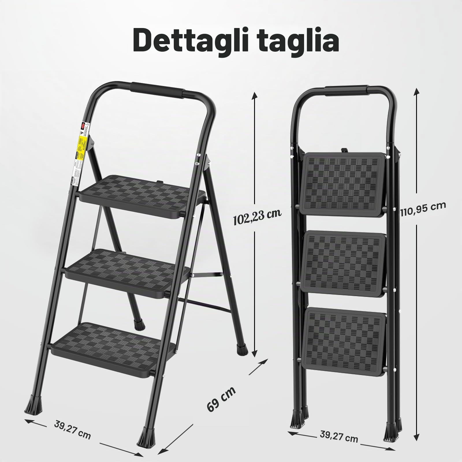 HBTower Scala 3 Gradini Pieghevole, Pedane Antiscivolo con Design a Mosaico, Corrimano Imbottito, Leggera e Salvaspazio, Portata 150KG